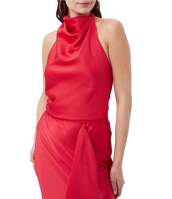 Trina Turk Lanika Hammered Satin Halter Cowl Neck Sleeveless Top Product Image