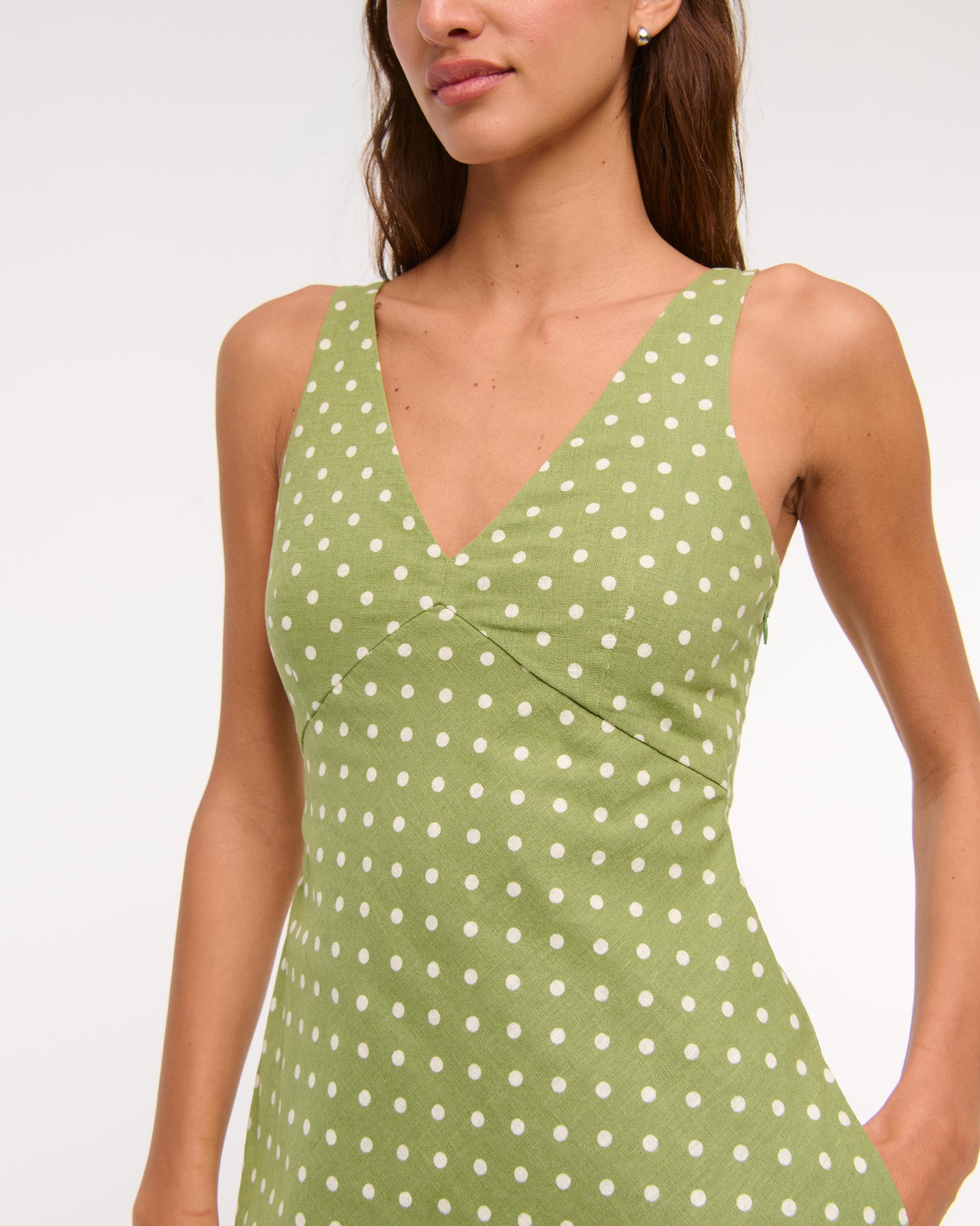 V-Neck Linen-Blend Mini Dress Product Image
