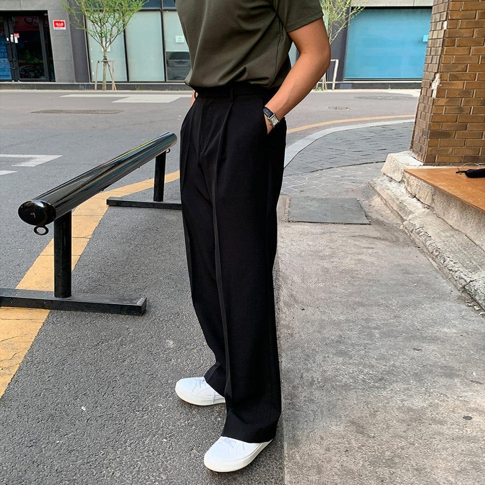 RT No. 9238 BLACK FOLDED STRAIGHT PANTS Product Image
