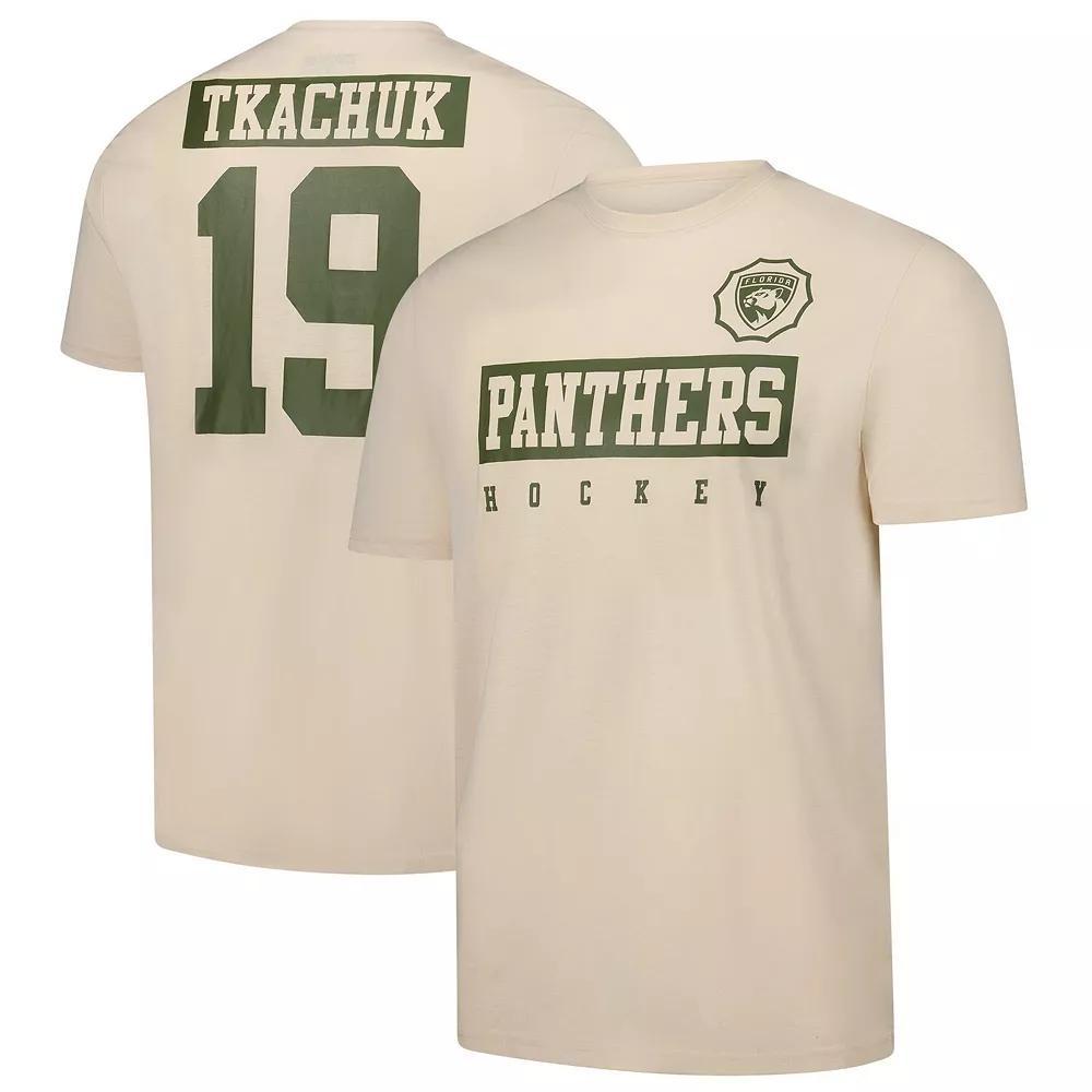 Mens Levelwear Matthew Tkachuk Khaki Florida Panthers 2024 NHL Military Appreciation Richmond Delta Player Name & Number T-Shirt Product Image