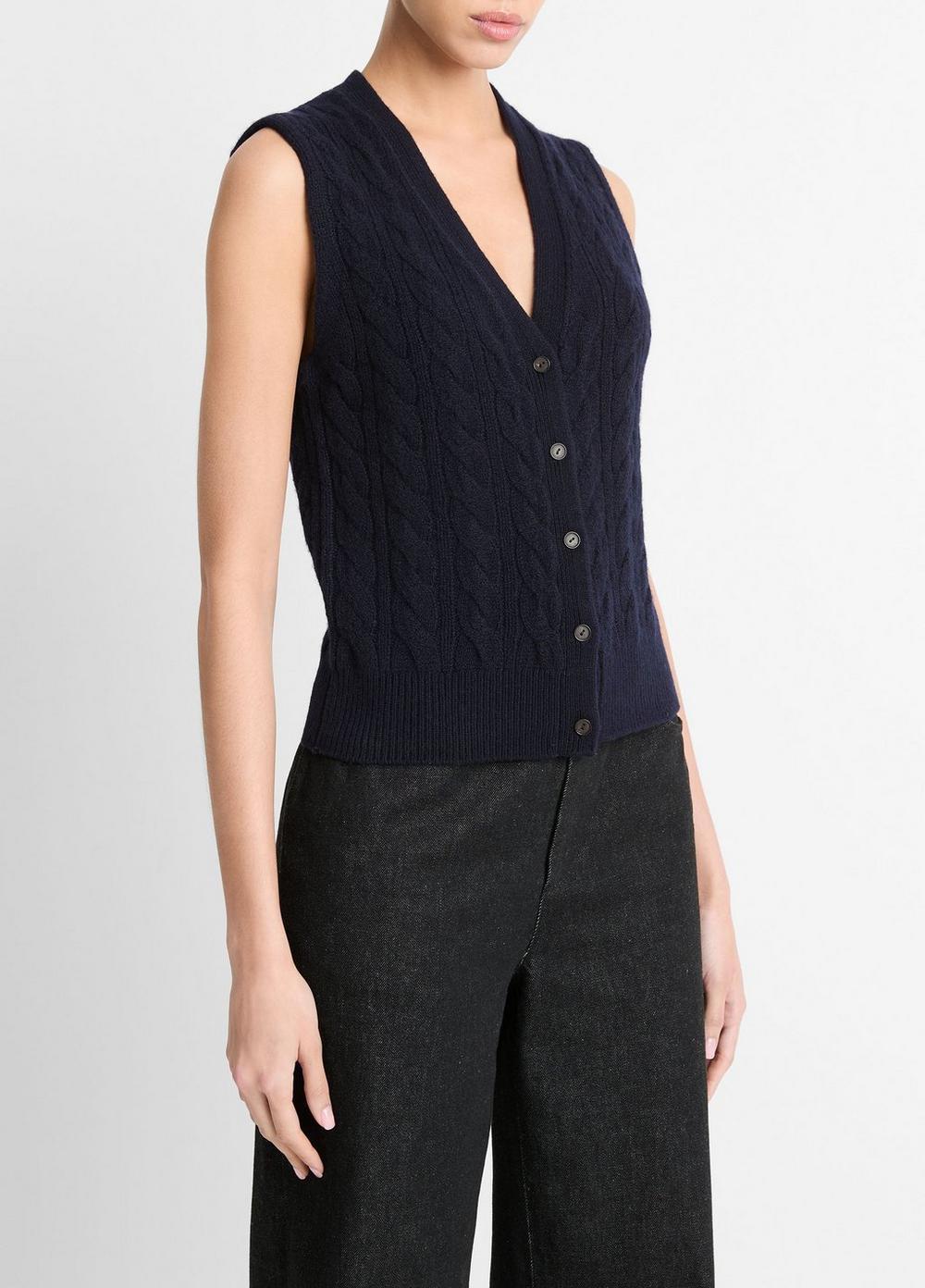 Womens Cable Wool-Blend Button Sweater Vest, Heather Silver Dust, Size M Vince Product Image