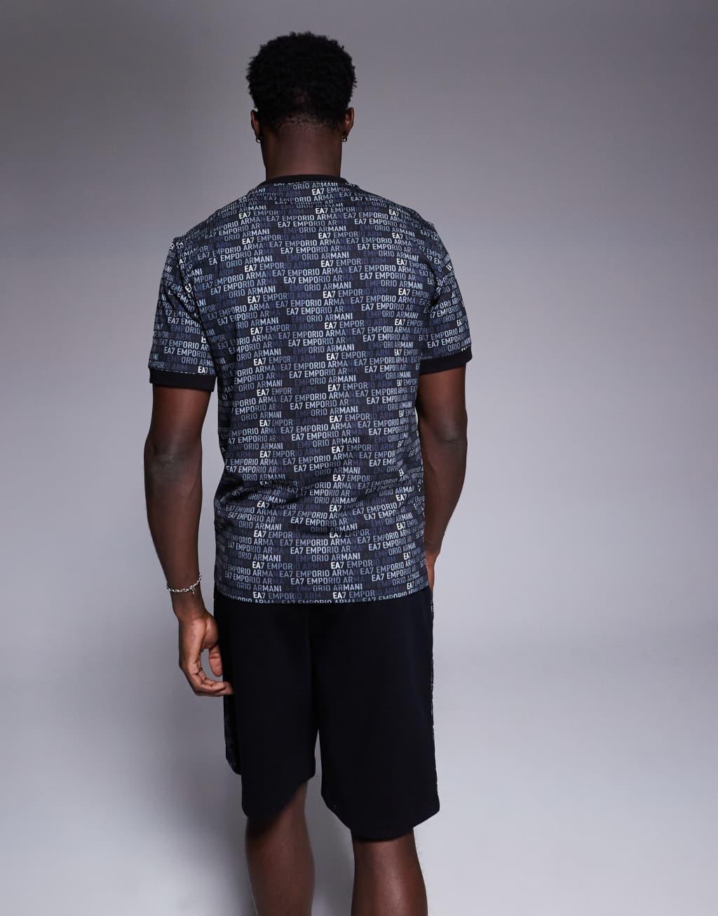 Armani EA7 all over logo t-shirt in black - part of a set Product Image