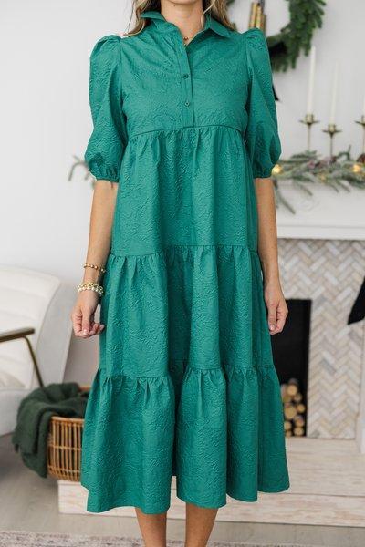 NURSING COLLECTION: Love Found Emerald Textured Tiered Midi Dress Female Product Image