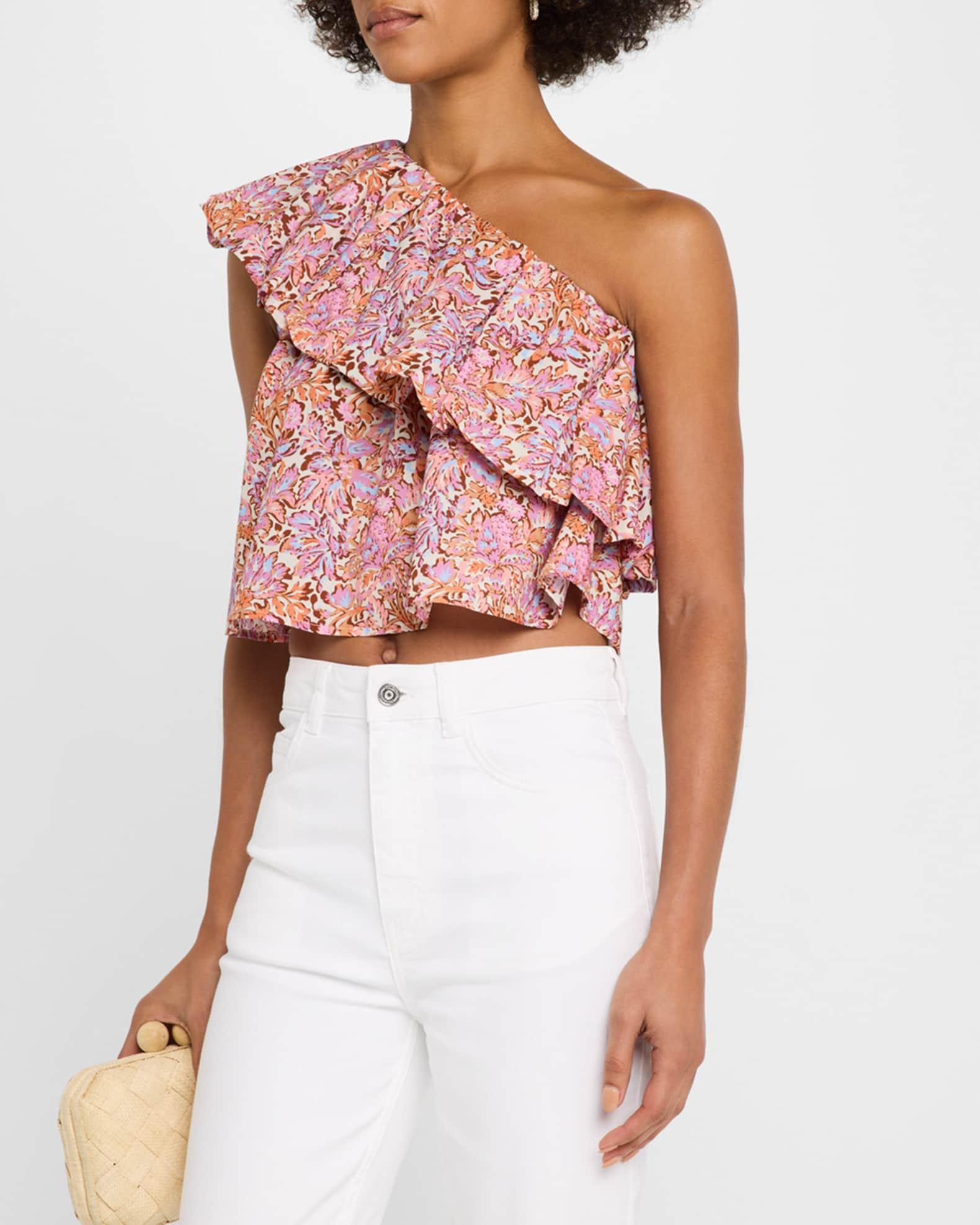 Eolia Cropped One-Shoulder Ruffle Blouse Product Image