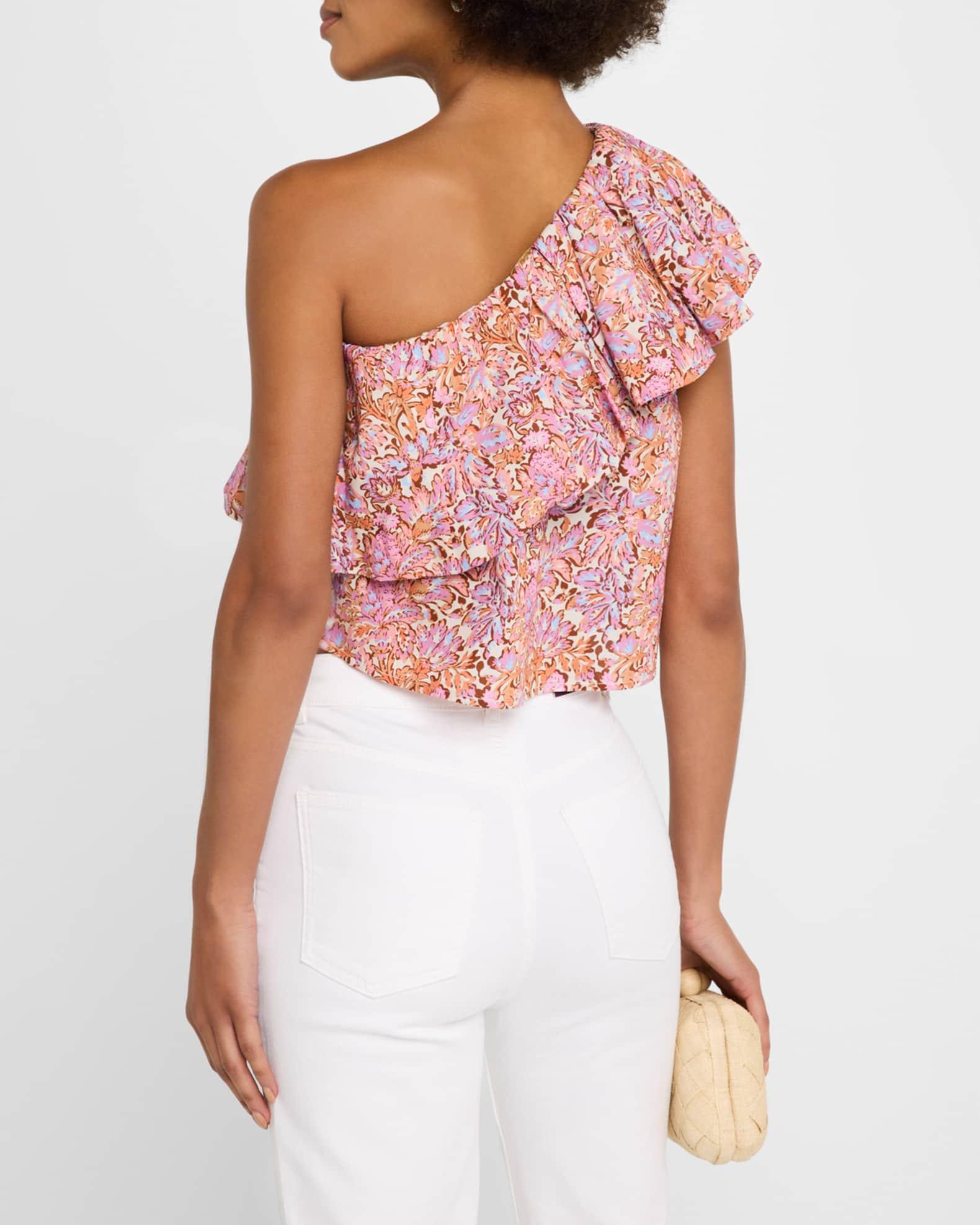 Eolia Cropped One-Shoulder Ruffle Blouse Product Image