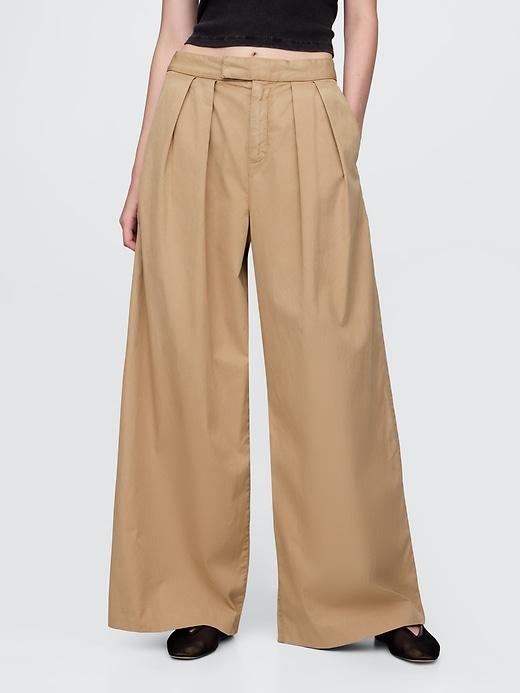 High Rise Twill Pleated Wide-Leg Khakis Product Image