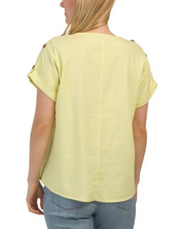 Linen Blend Short Sleeve Camp Shirt for Women | Spandex/Rayon/Cotton Product Image