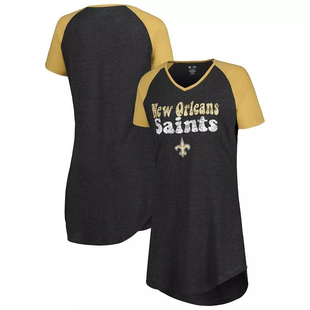 Women's Concepts Sport Black/Gold New Orleans Saints Raglan V-Neck Nightshirt, Size: Medium Product Image