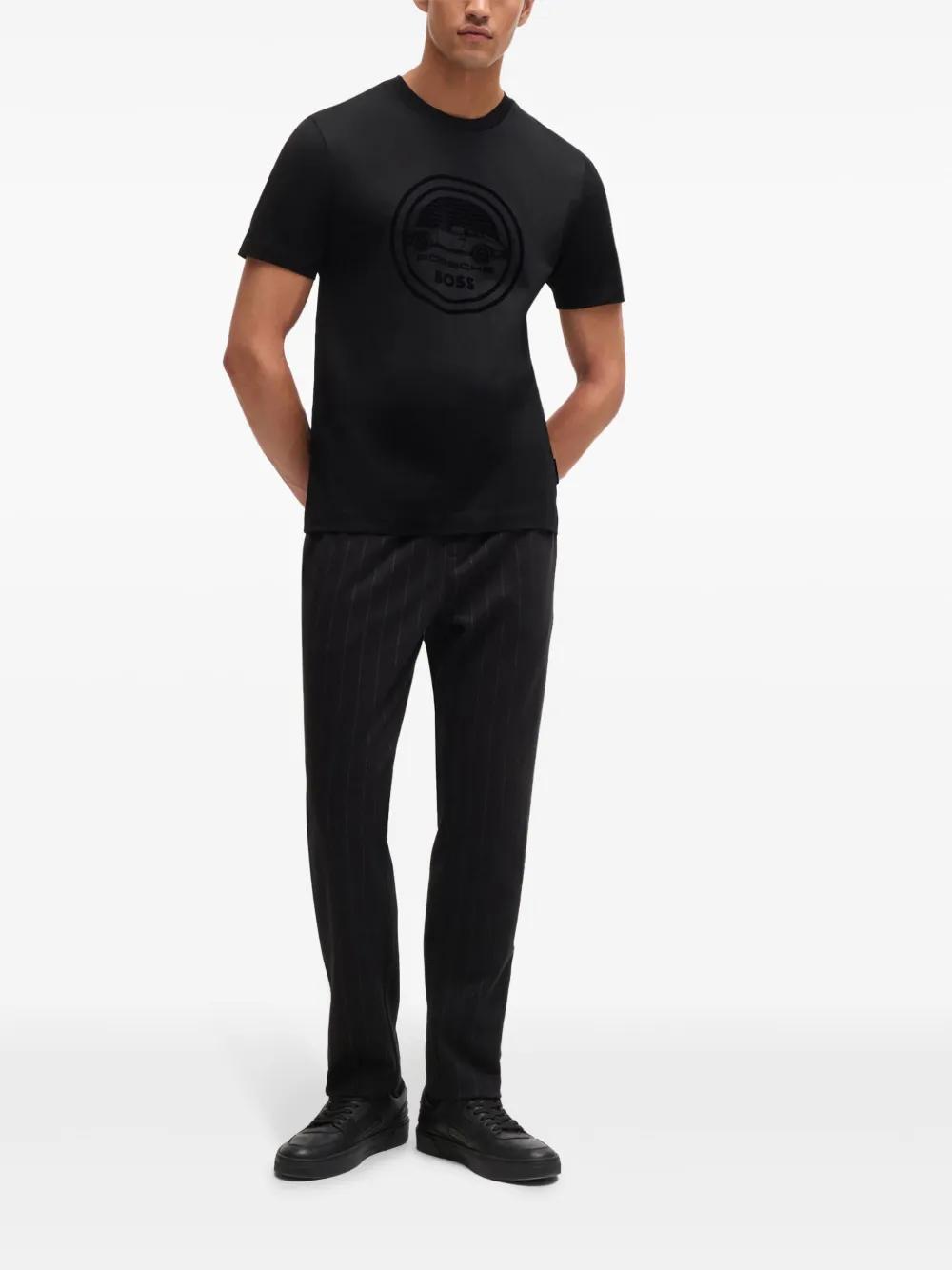 HUGO BOSS Porsche X Boss Mercerised-cotton T-shirt With Special Branding In Black Product Image