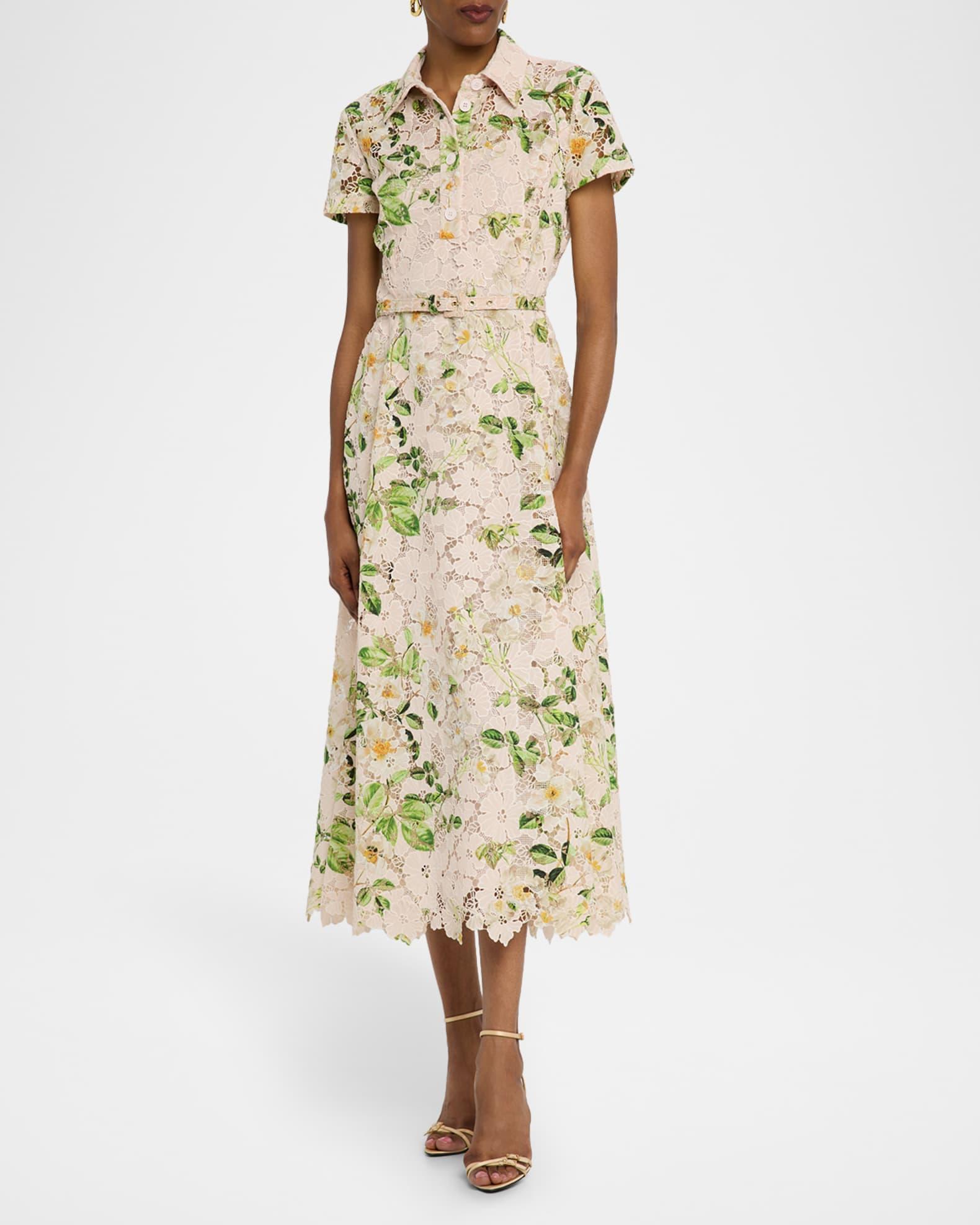 Printed Lace Belted Midi Polo Shirtdress Product Image