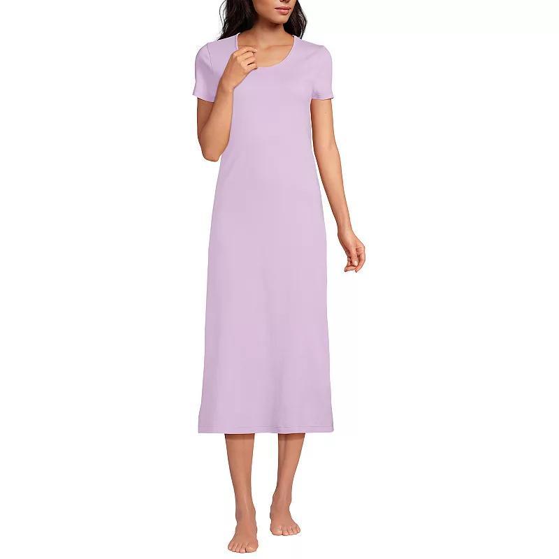 Plus Size Lands End Short Sleeve Midcalf Nightgown, Womens Deep Blue Product Image