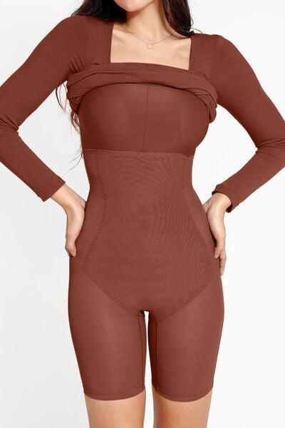 Basic Bae Full Size Built-In Shapewear Square Neck Long Sleeve Dress Product Image