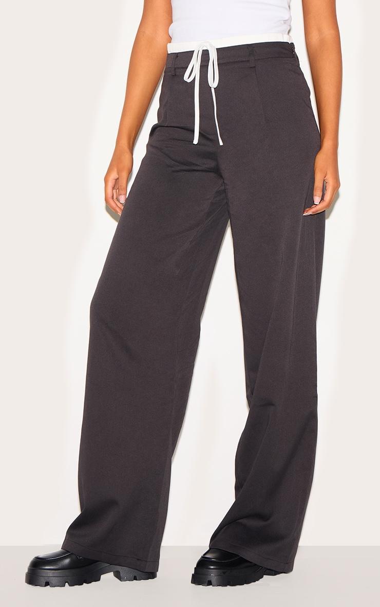 Tall Black Woven Double Waistband Tailored Pants Product Image