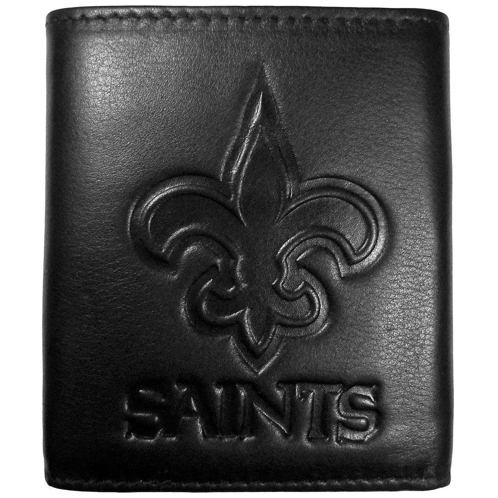Men's New Orleans Saints Embossed Leather Tri-Fold Wallet, Black Product Image