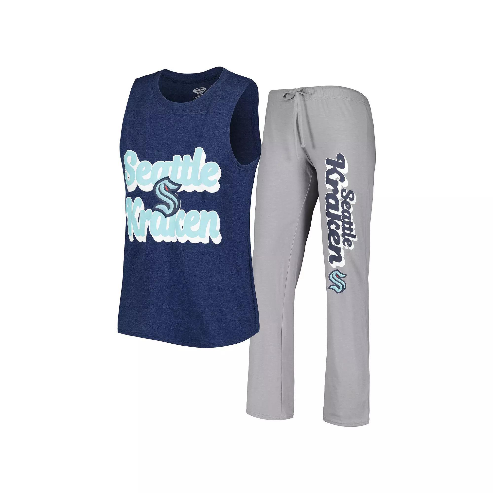 Women's Concepts Sport Deep Sea Blue/Gray Seattle Kraken Meter Muscle Tank Top & Pants Sleep Set, Size: Small, Krk Blue Product Image