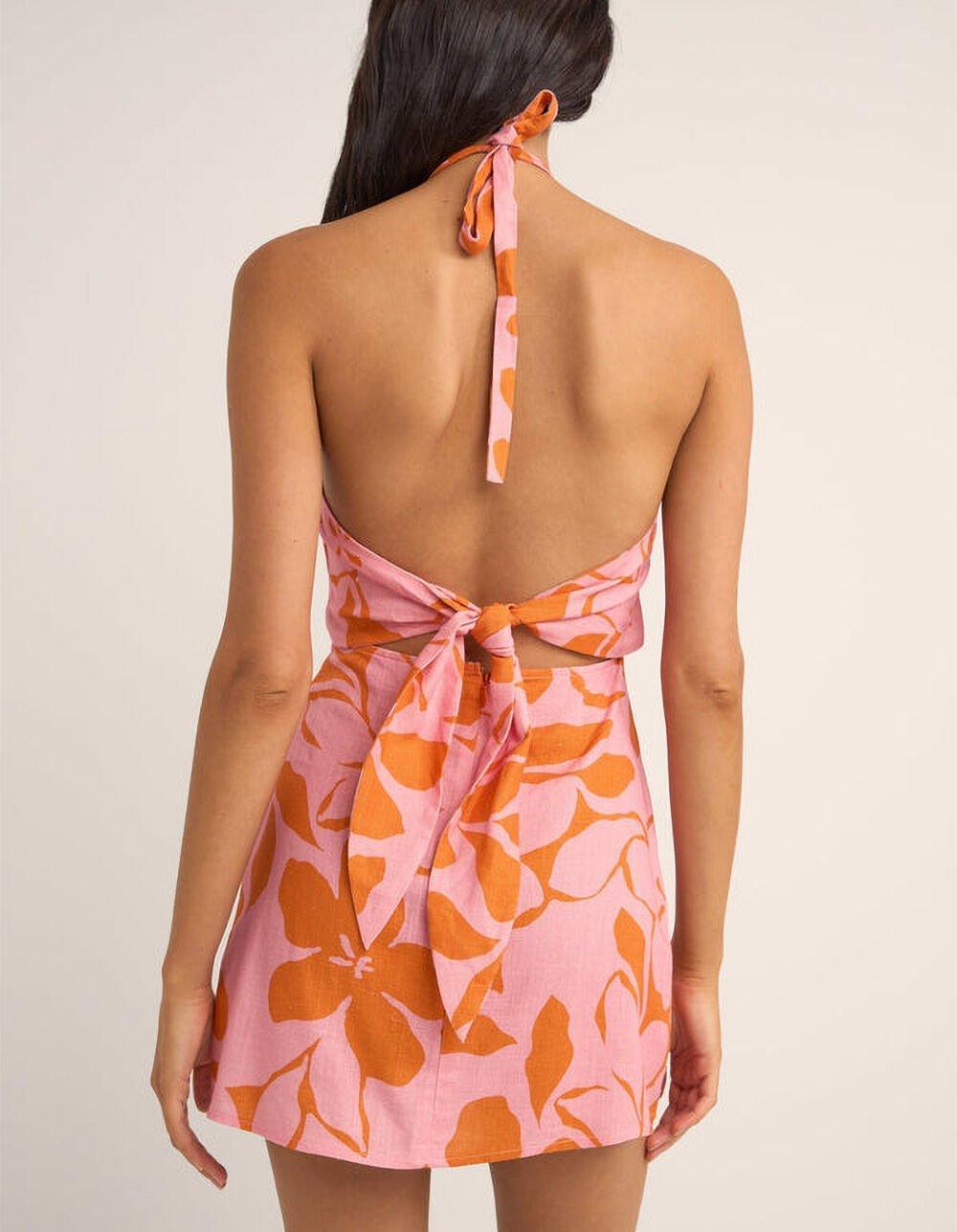 RHYTHM Bora Bora Floral Halter Womens Mini Dress - PINK COMBO Product Image