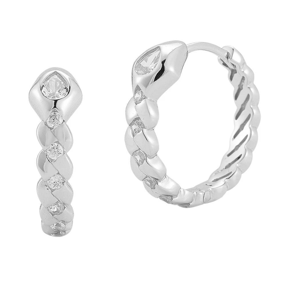 Sunkissed Sterling 14k Gold Over Silver Cubic Zirconia Snake Huggie Hoop Earrings, Womens, Gold Tone Product Image