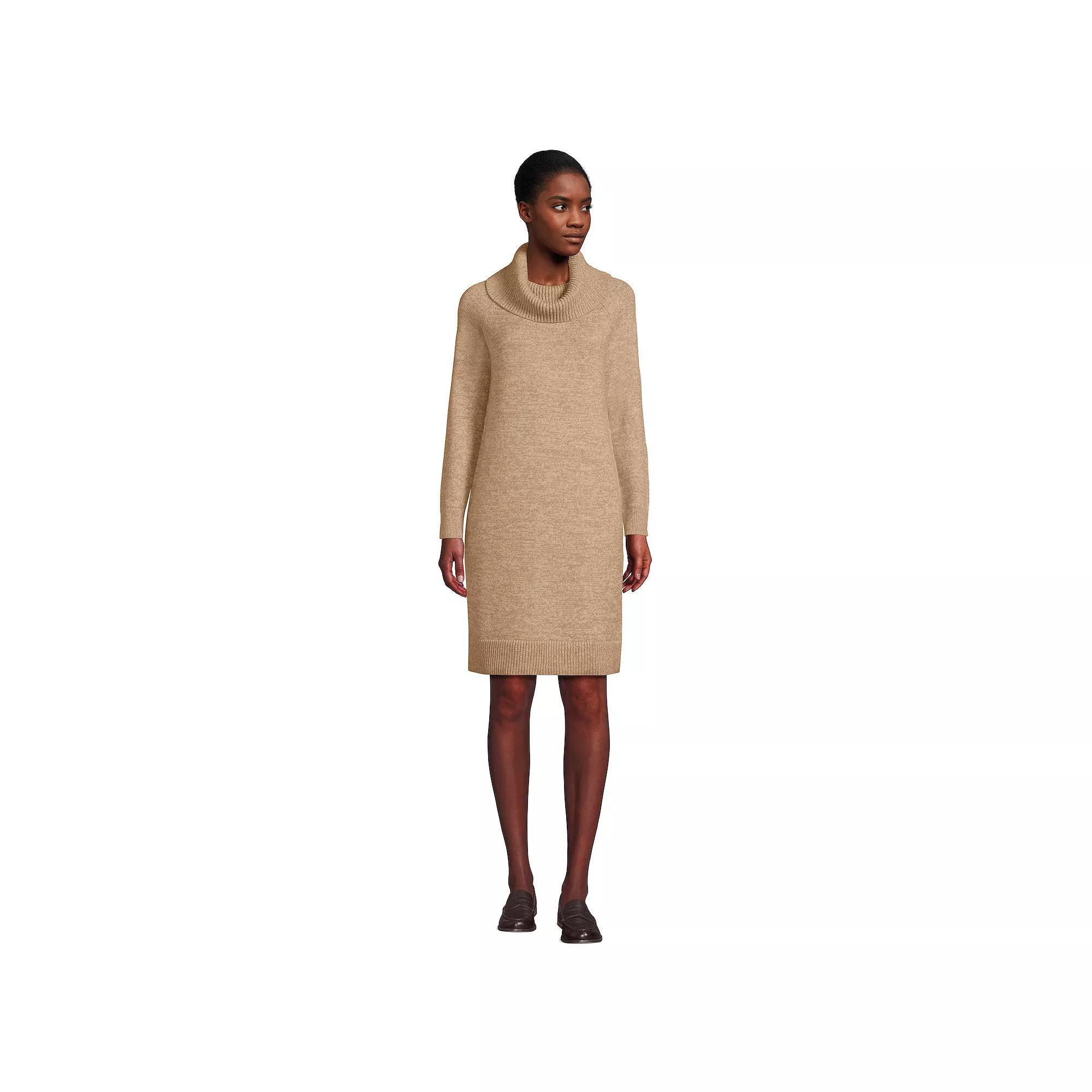 Women's Lands' End Cozy Lofty Cowlneck Sweater Dress, Size: Large, Vicuna Grey Product Image