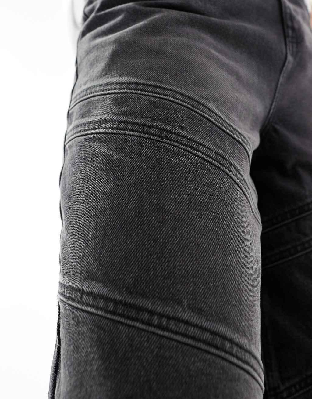 ASOS DESIGN super long length denim jorts with panels in washed black Product Image