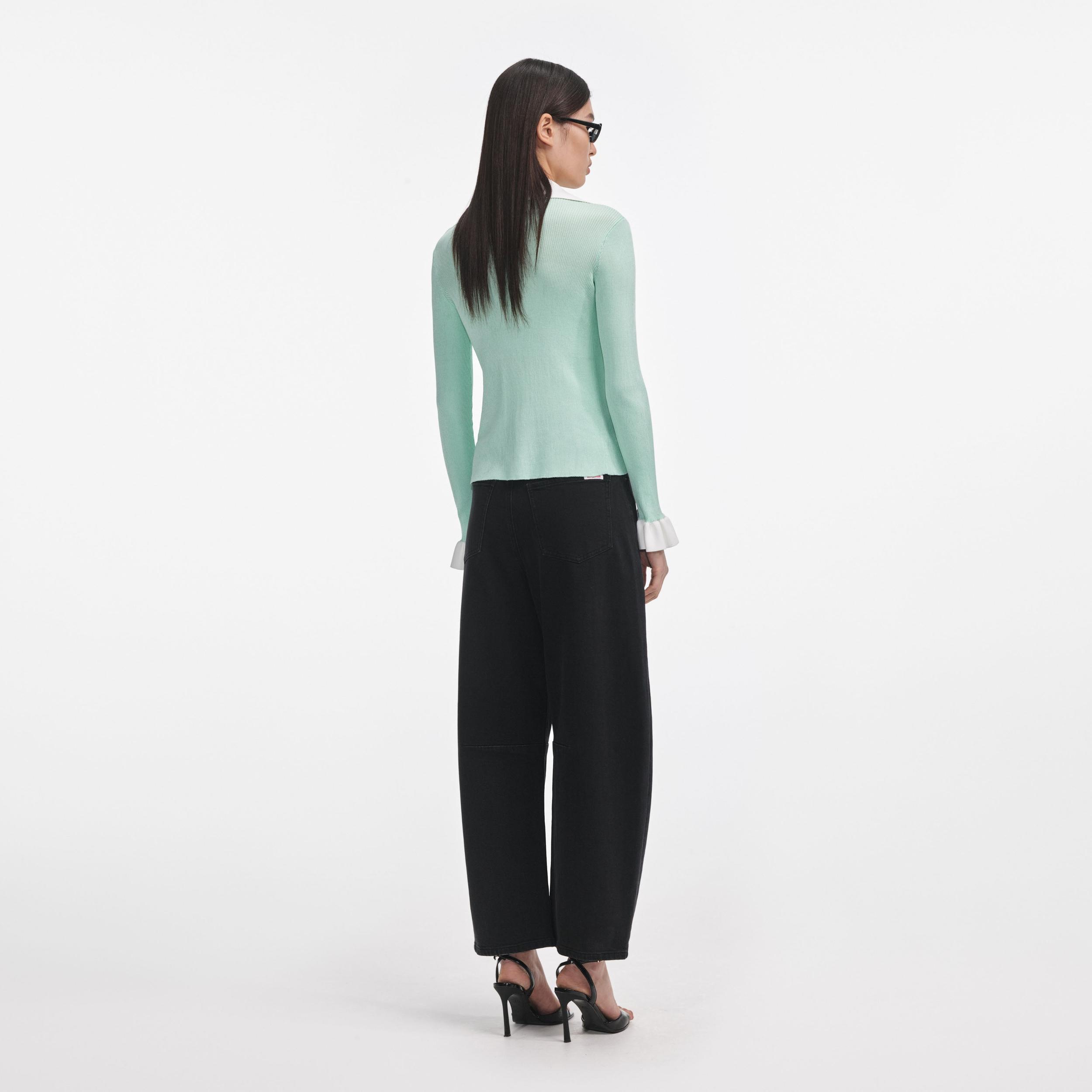 Green Ribbed Viscose Knit Top Product Image