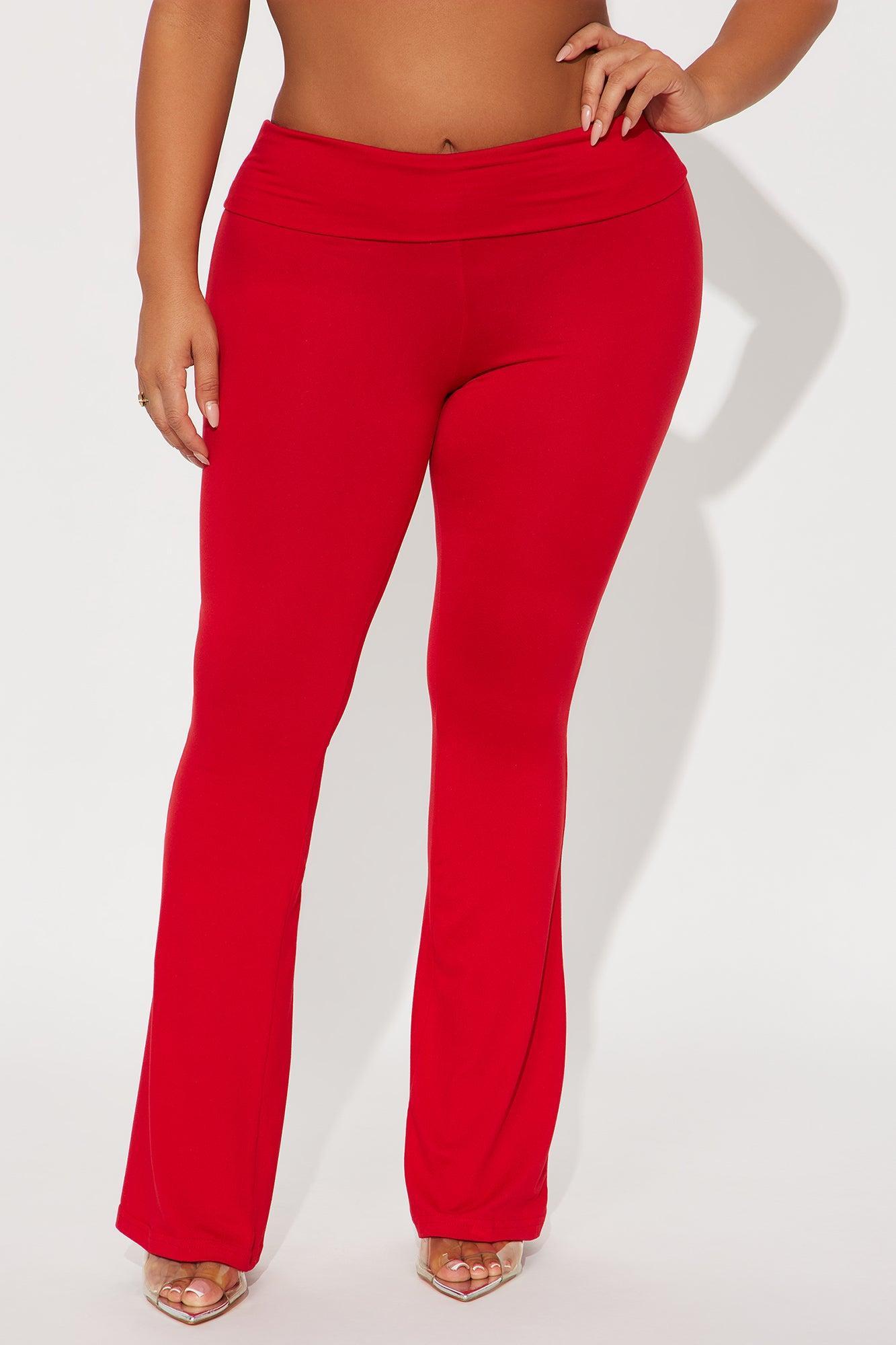 Lookin' Flawless Foldover Waistband Rhinestone Flare Pant - Red Female Product Image