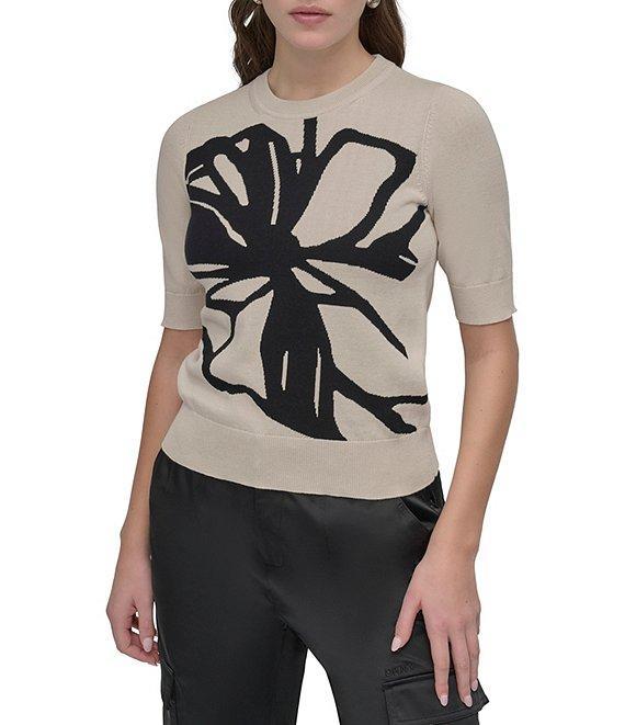 DKNY by Donna Karan Short Sleeve Knit Graffiti Floral Sweater Product Image