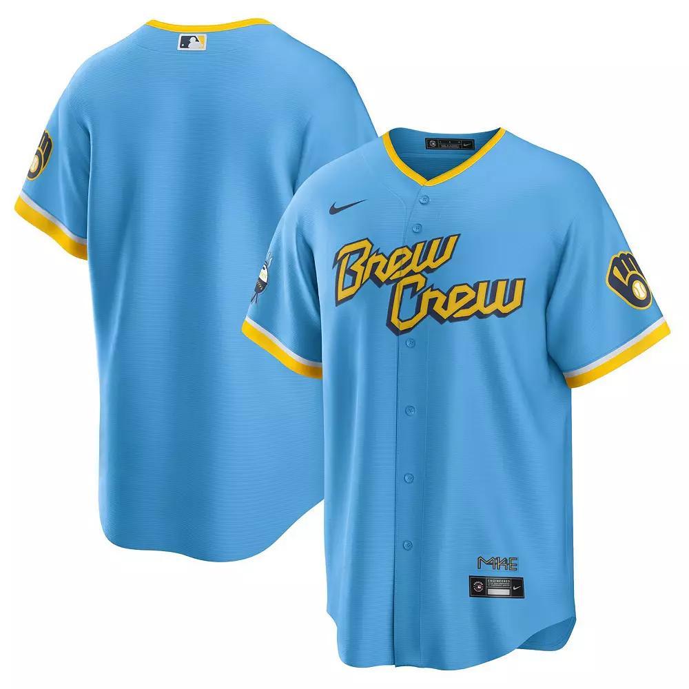 Men's Nike Powder Blue Milwaukee Brewers 2022 City Connect Replica Team Jersey, Size: XL, Light Product Image
