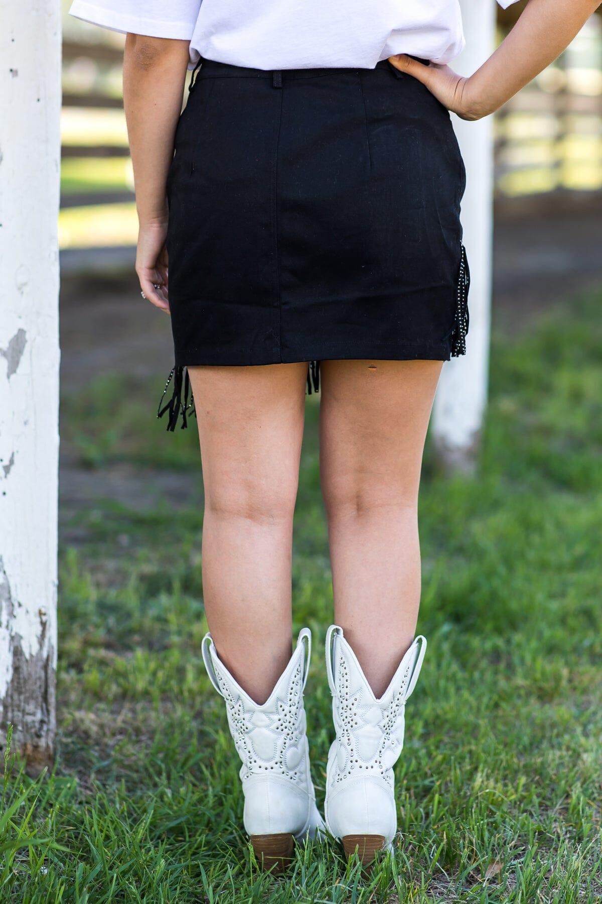 Black Denim Skirt With Fringe Detail Product Image