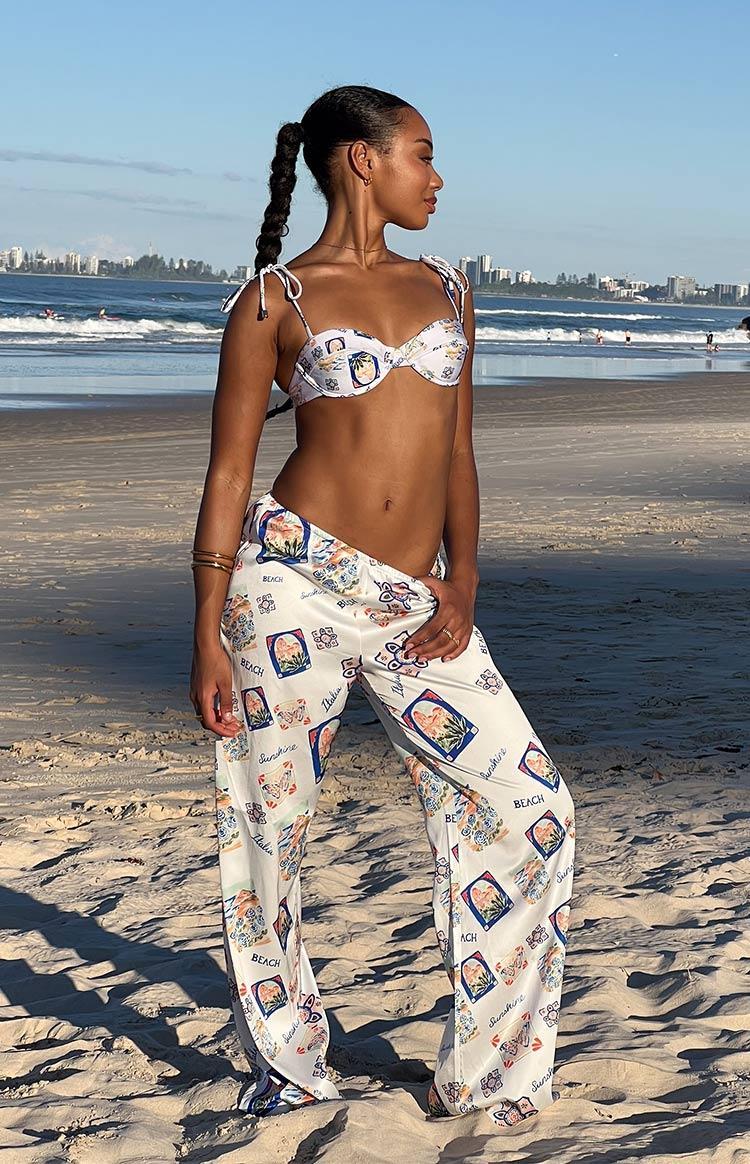 Bridget White Satin Italia Print Pants Product Image