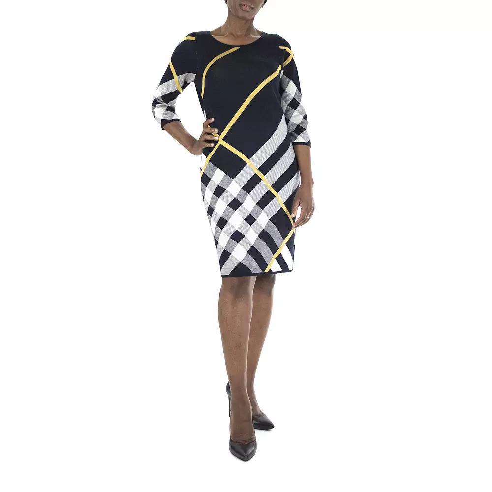 Womens Nina Leonard Oversize Plaid Sweater Dress Product Image
