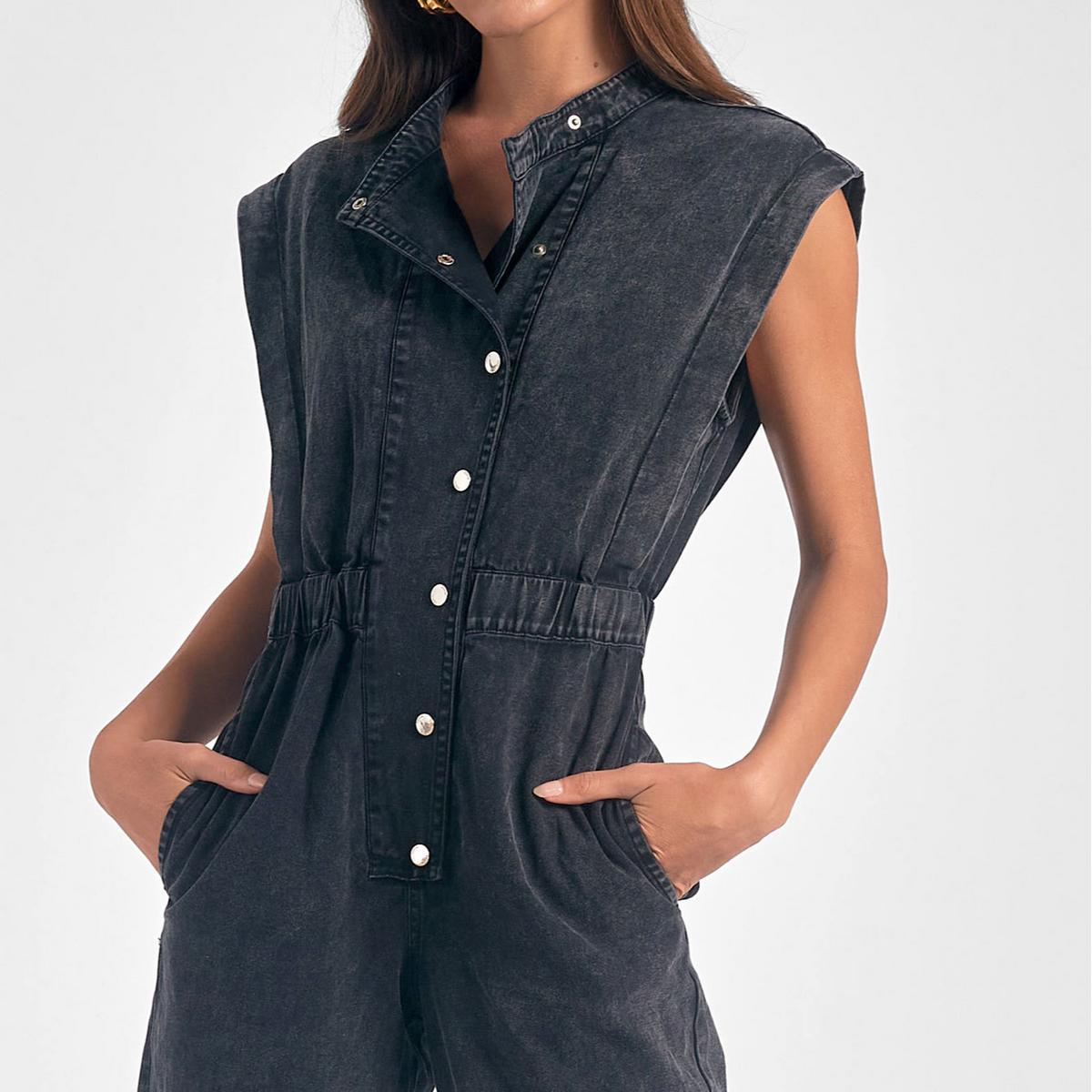 SLEEVELESS DENIM JUMPSUIT Product Image