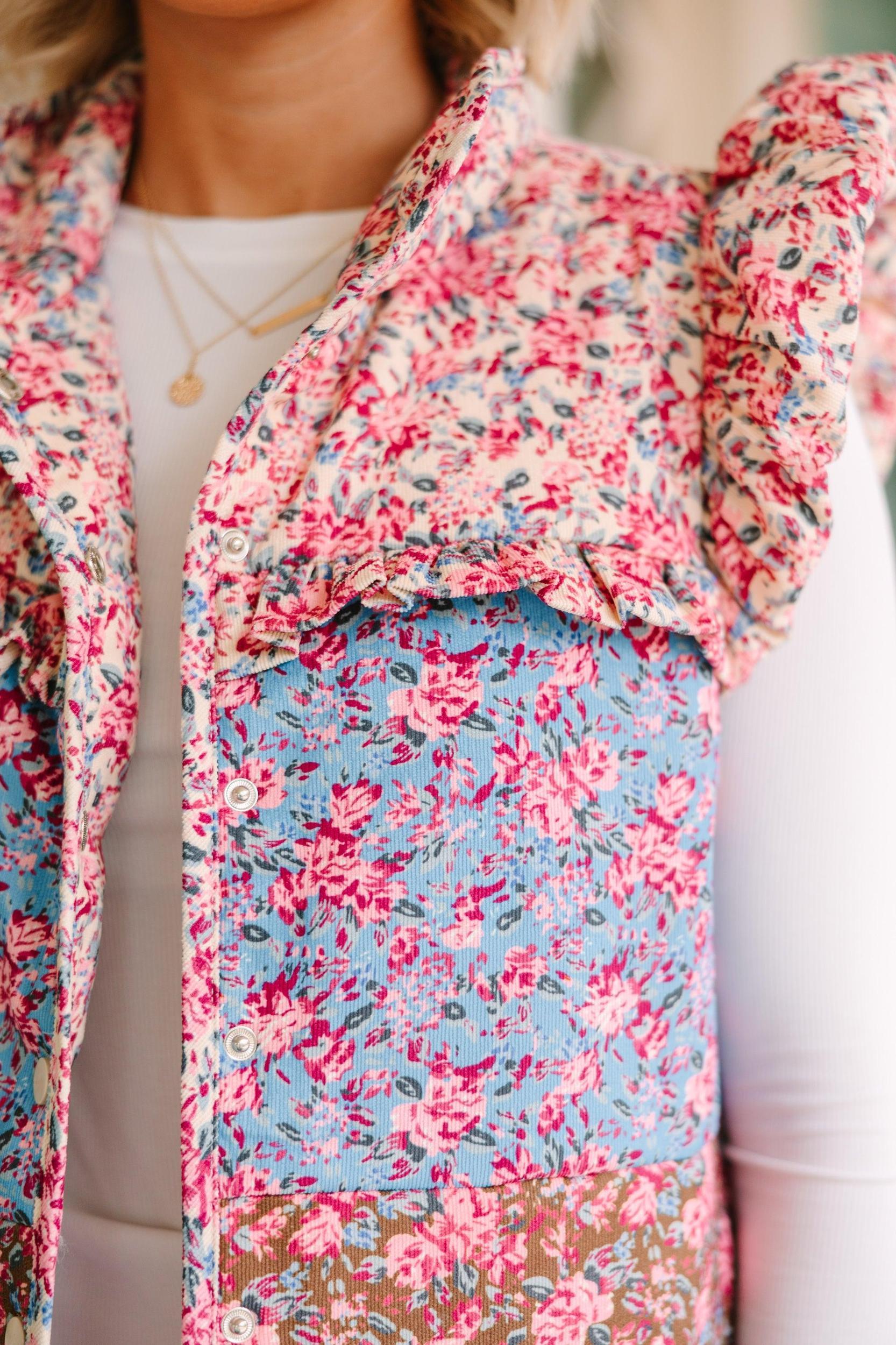 Wide Range Pink Ditsy Floral Vest Female Product Image