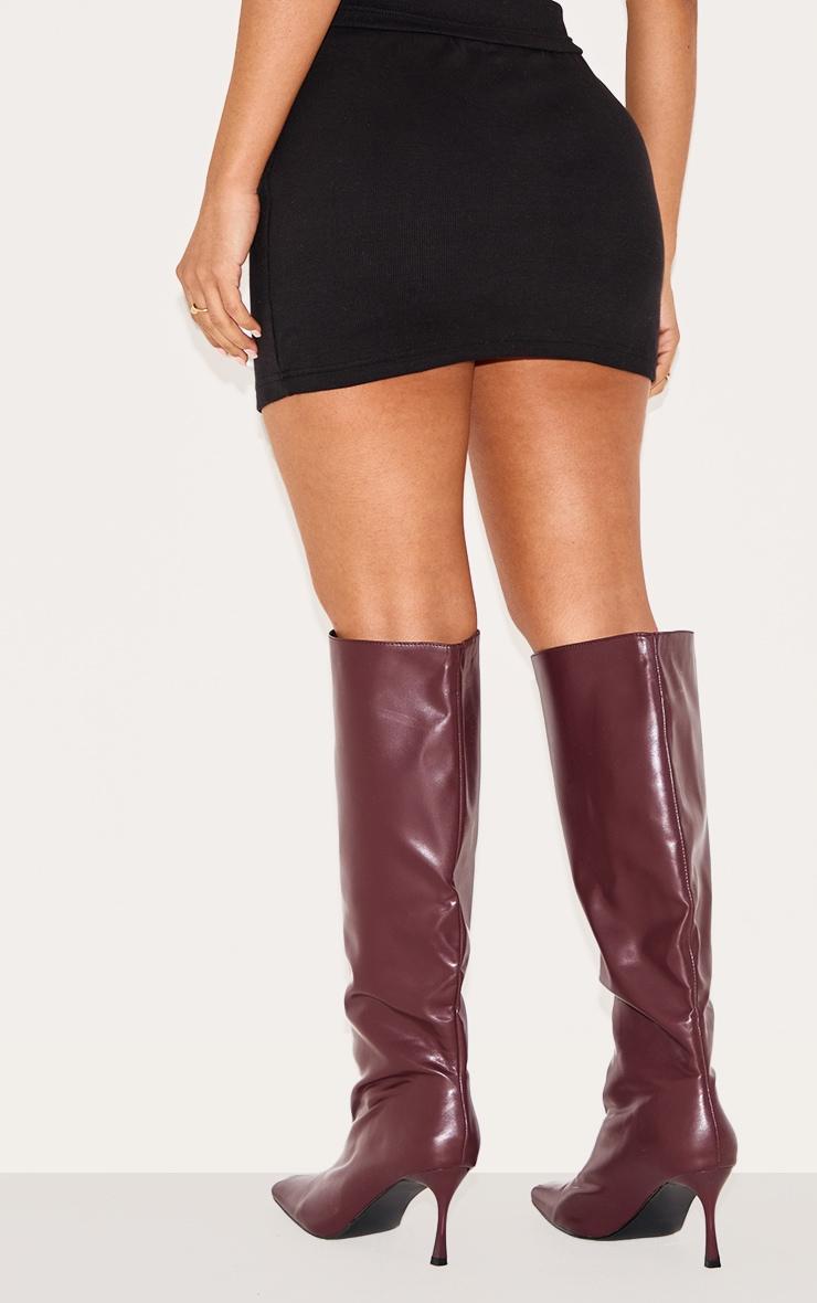 Petite Black Ribbed High Waisted Mini Skirt Product Image