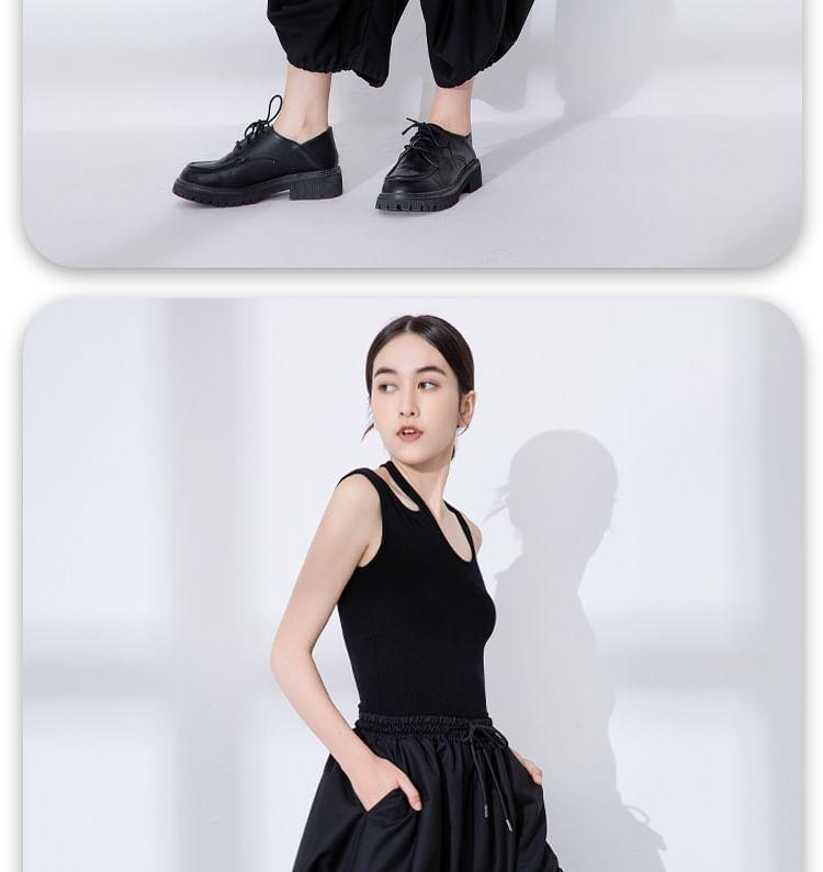 Drawstring Waist Plain Ruched Cropped Wide Leg Pants Product Image