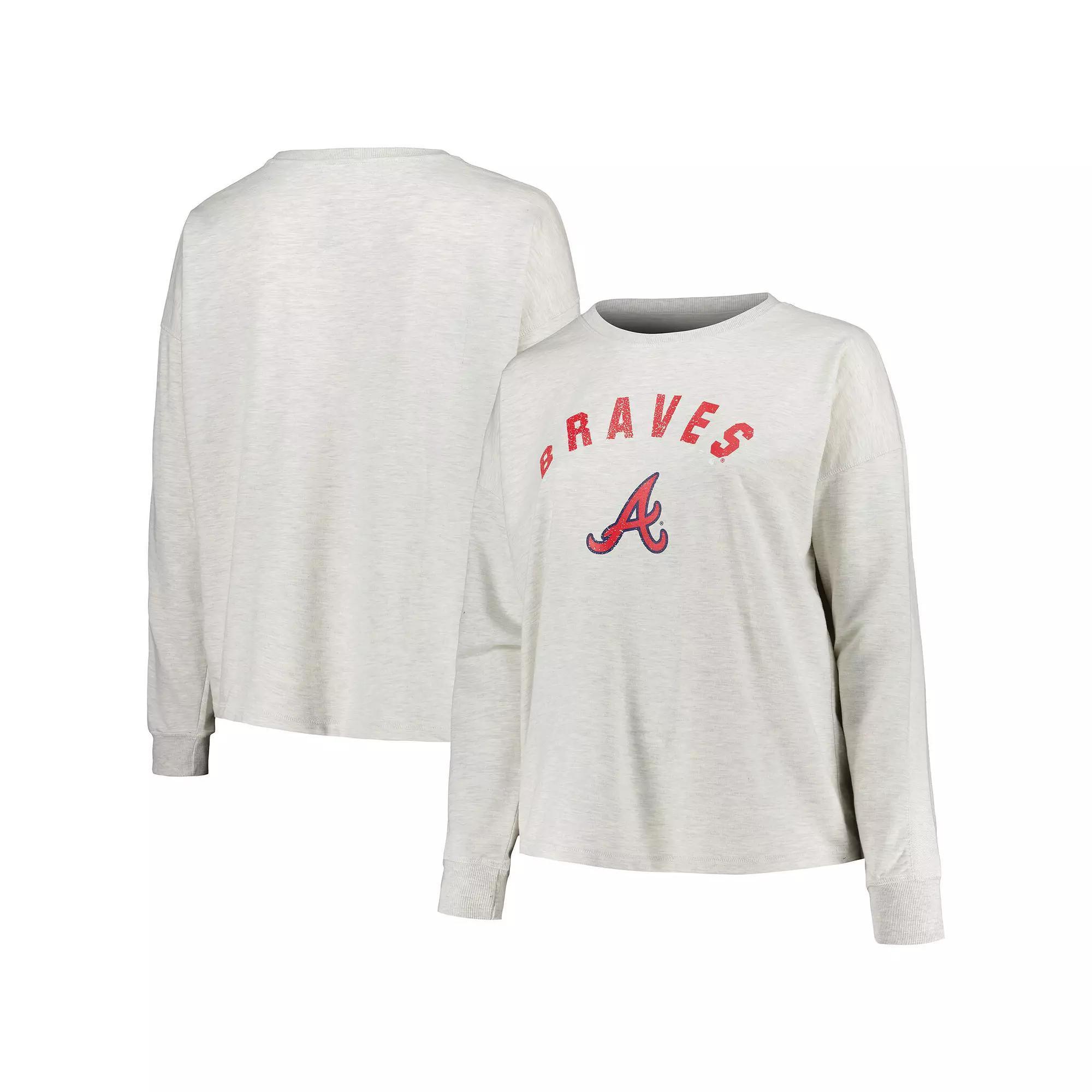 Women's Profile Oatmeal Atlanta Braves Plus Size French Terry Pullover Sweatshirt, Size: 3XL, Team Product Image