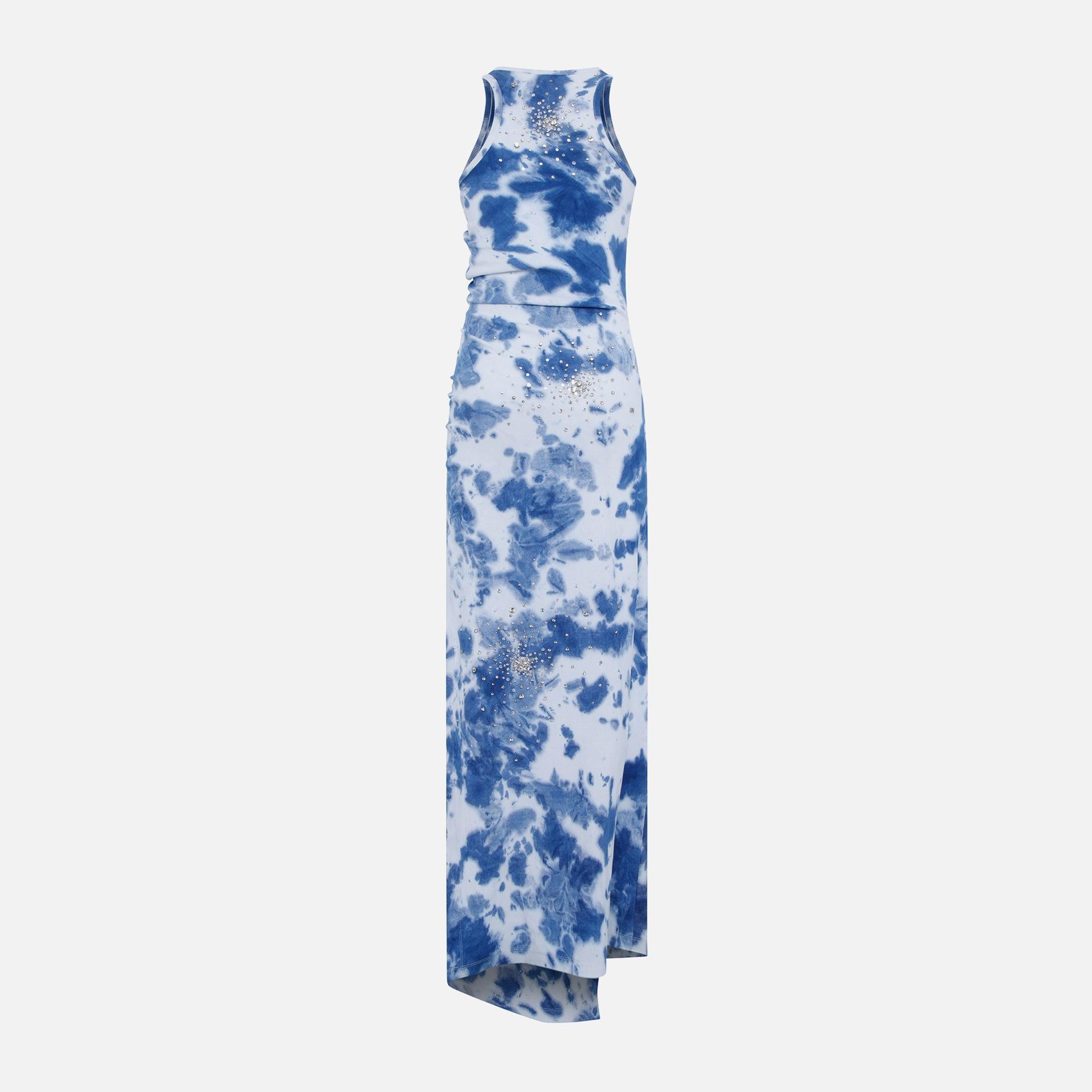 Des Phemmes Cotton Rib Tie Dye Embroidered Dress - Dark Blue Female Product Image