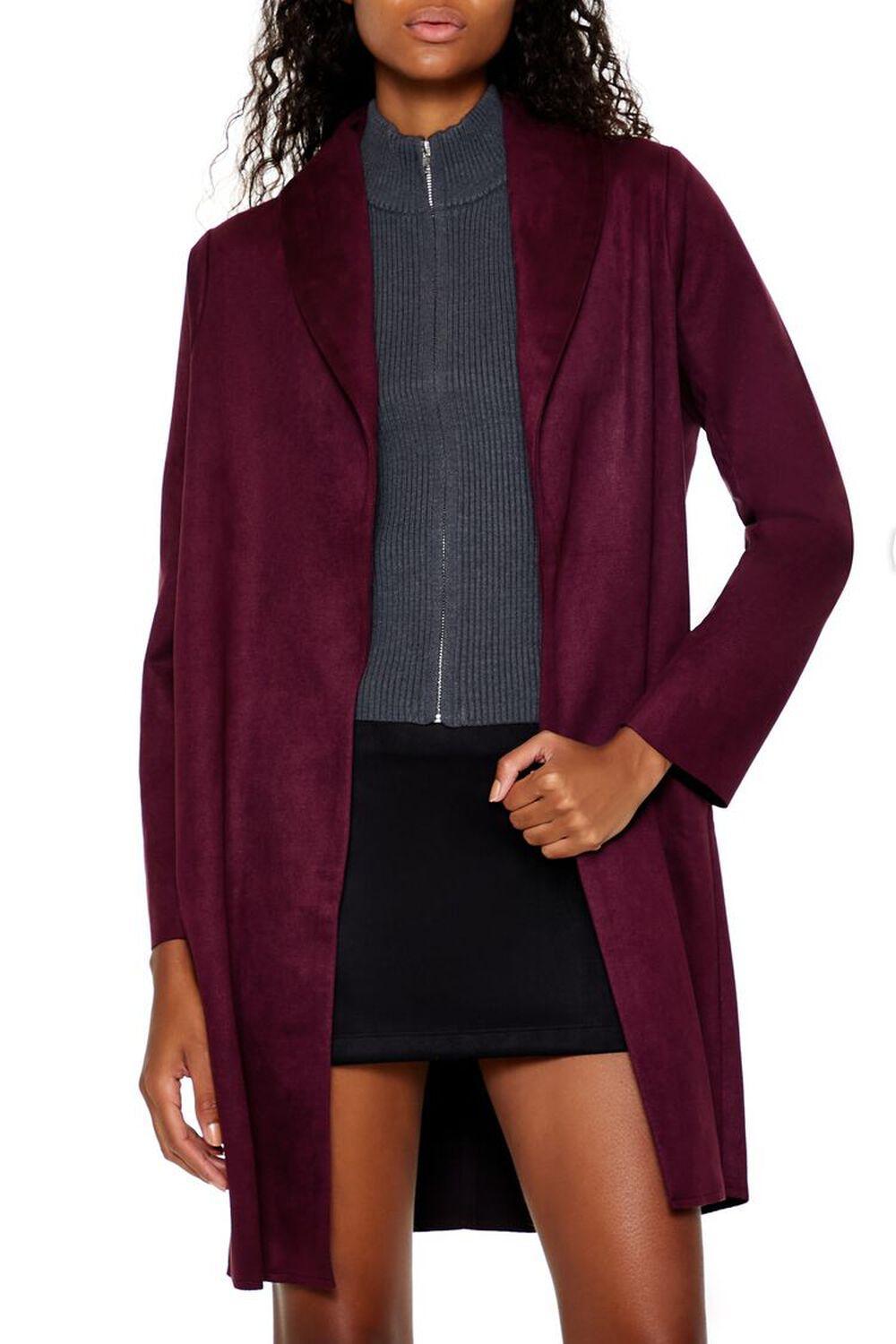 Faux Suede Open-Front Trench Coat | Forever 21 Product Image