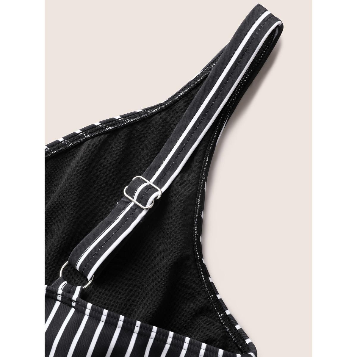 Plus Size V Neck Striped Patchwork Ruched One Piece Swimsuit Women's Swimwear Black Beach Twist Curve Bathing Suits High stretch One Pieces BloomChic 10/M Product Image