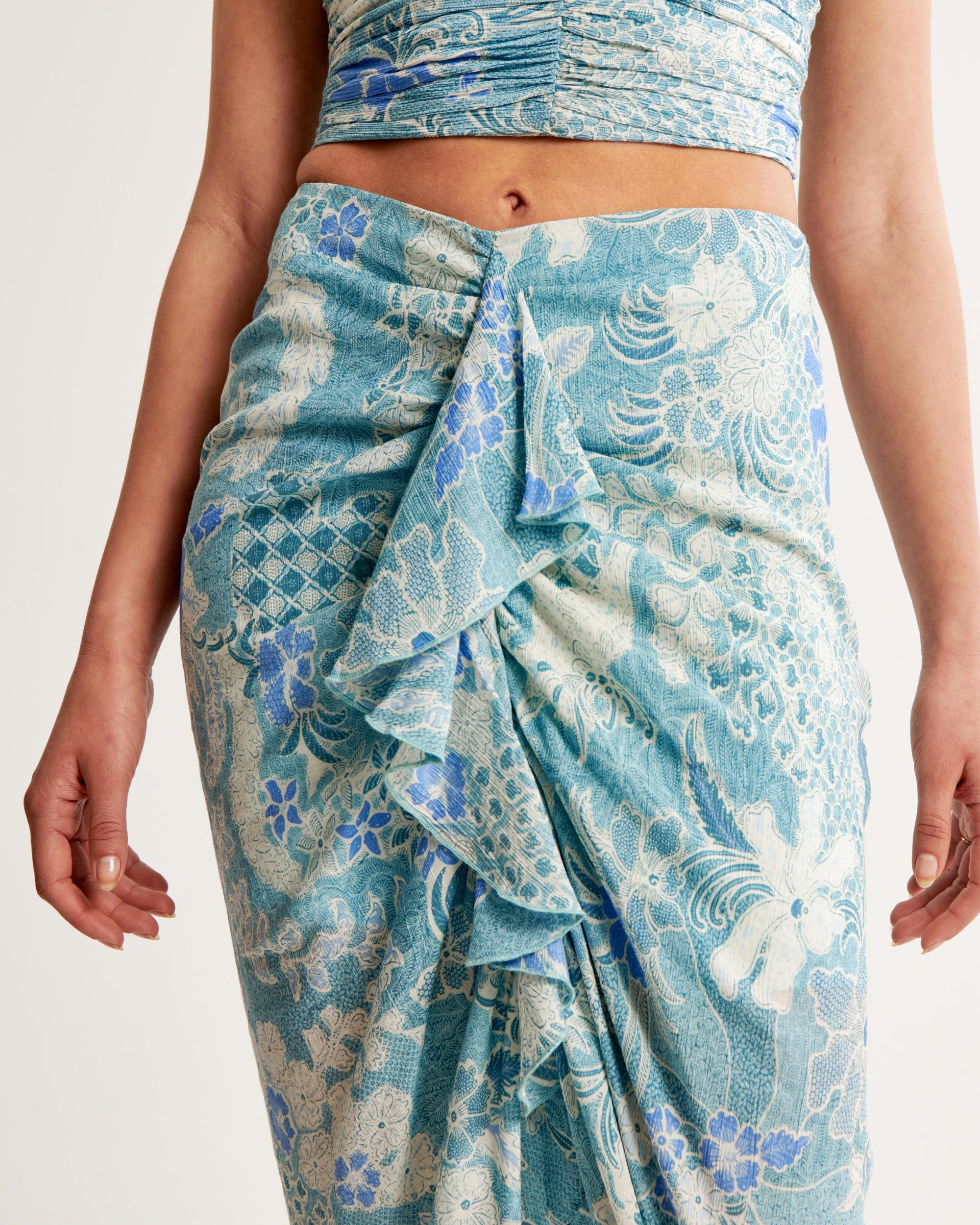 Ruched Flowy Midi Skirt Product Image