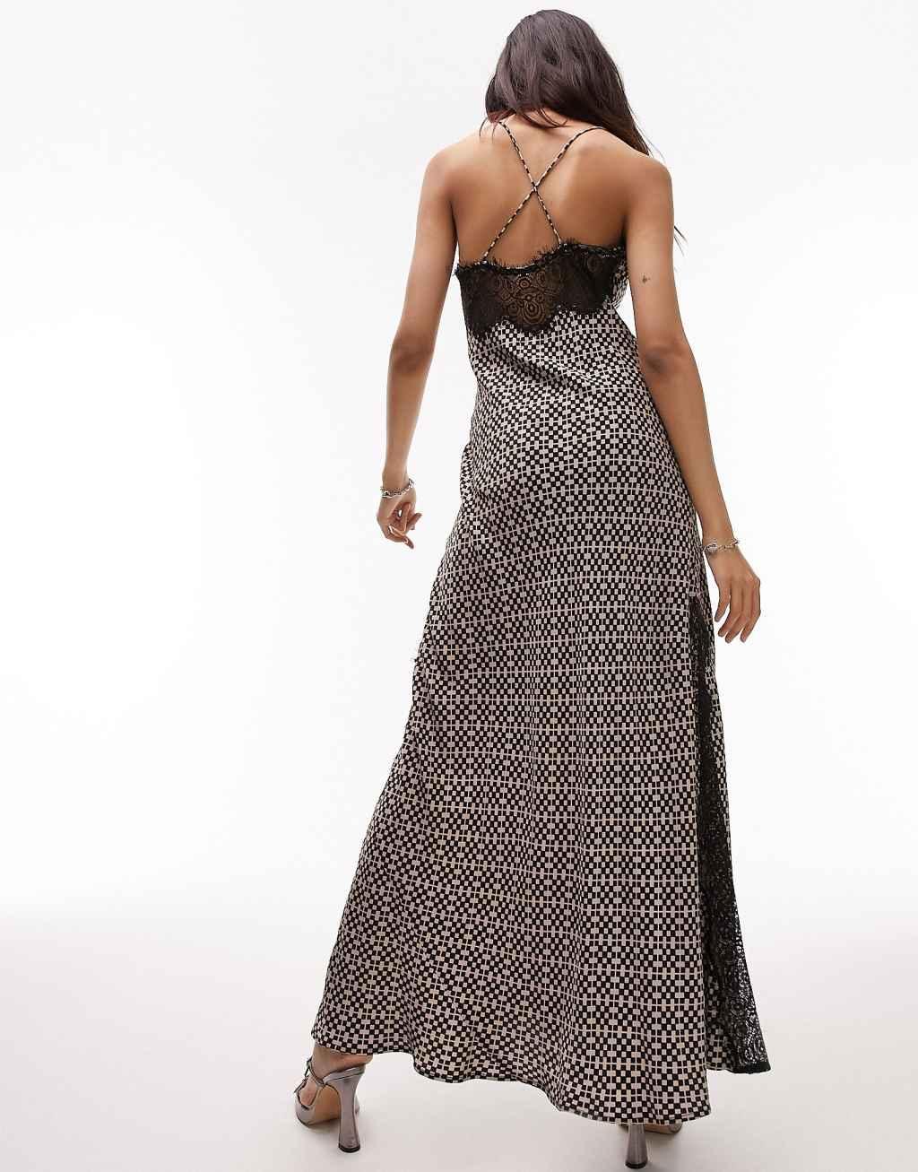 Topshop premium print and lace cami midi dress Product Image