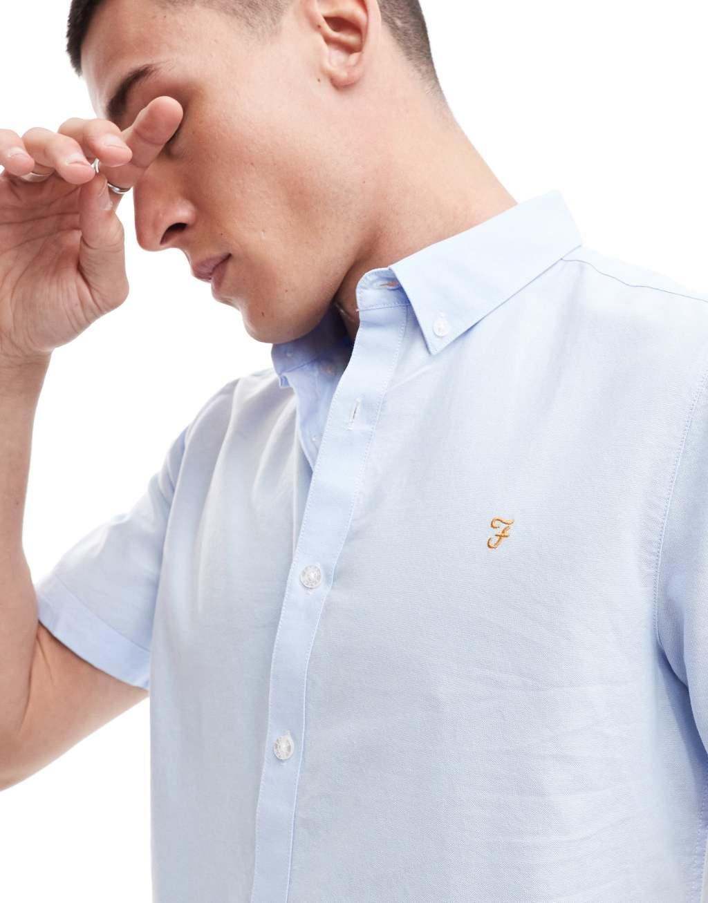 Farah Brewer slim fit short sleeve shirt in blue  Product Image