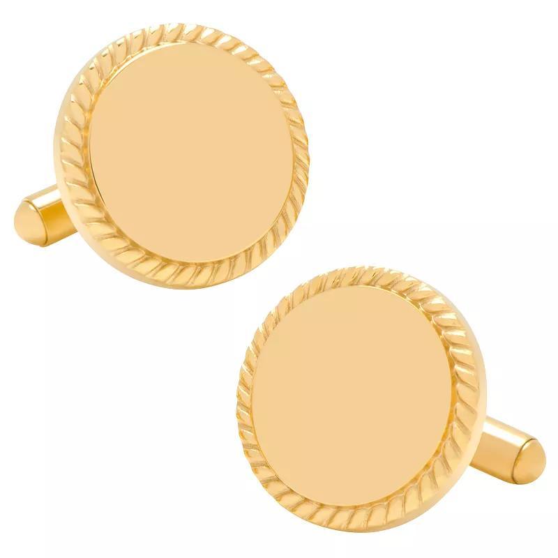 14K Gold-Plated Rope Border Round Engravable Cufflinks Product Image