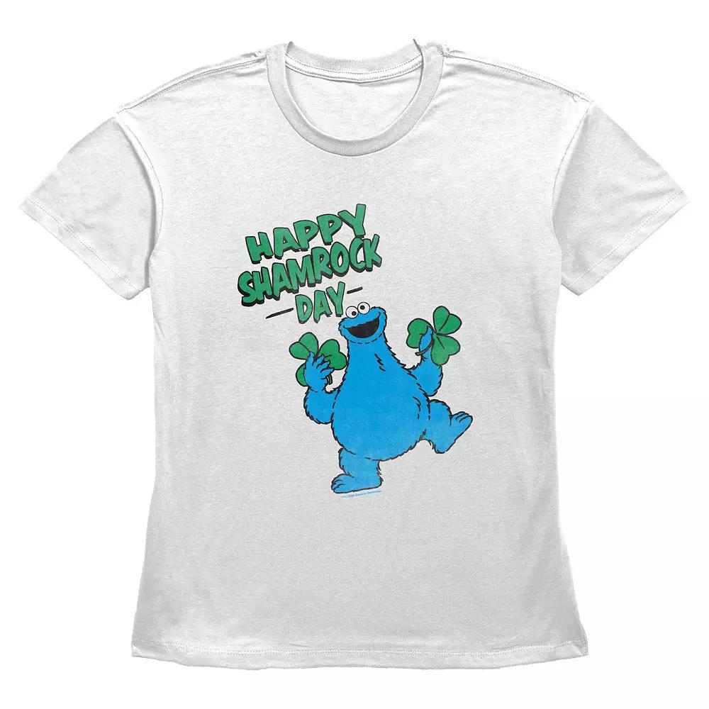 Women's PBS Kids Sesame Street Cookie Monster Happy Shamrock Day Graphic Tee, Size: Large, White Product Image
