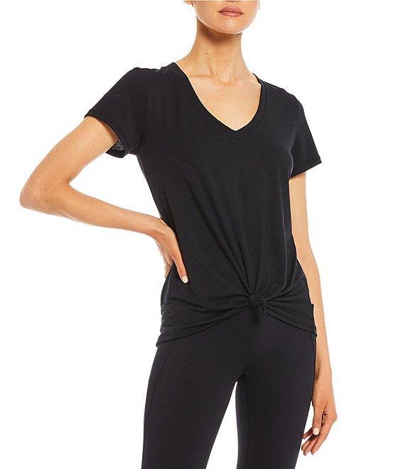 Antonio Melani Active Impact V-Neck Short Sleeve Relaxed Fit Knot Front Coordinating Shirt Product Image
