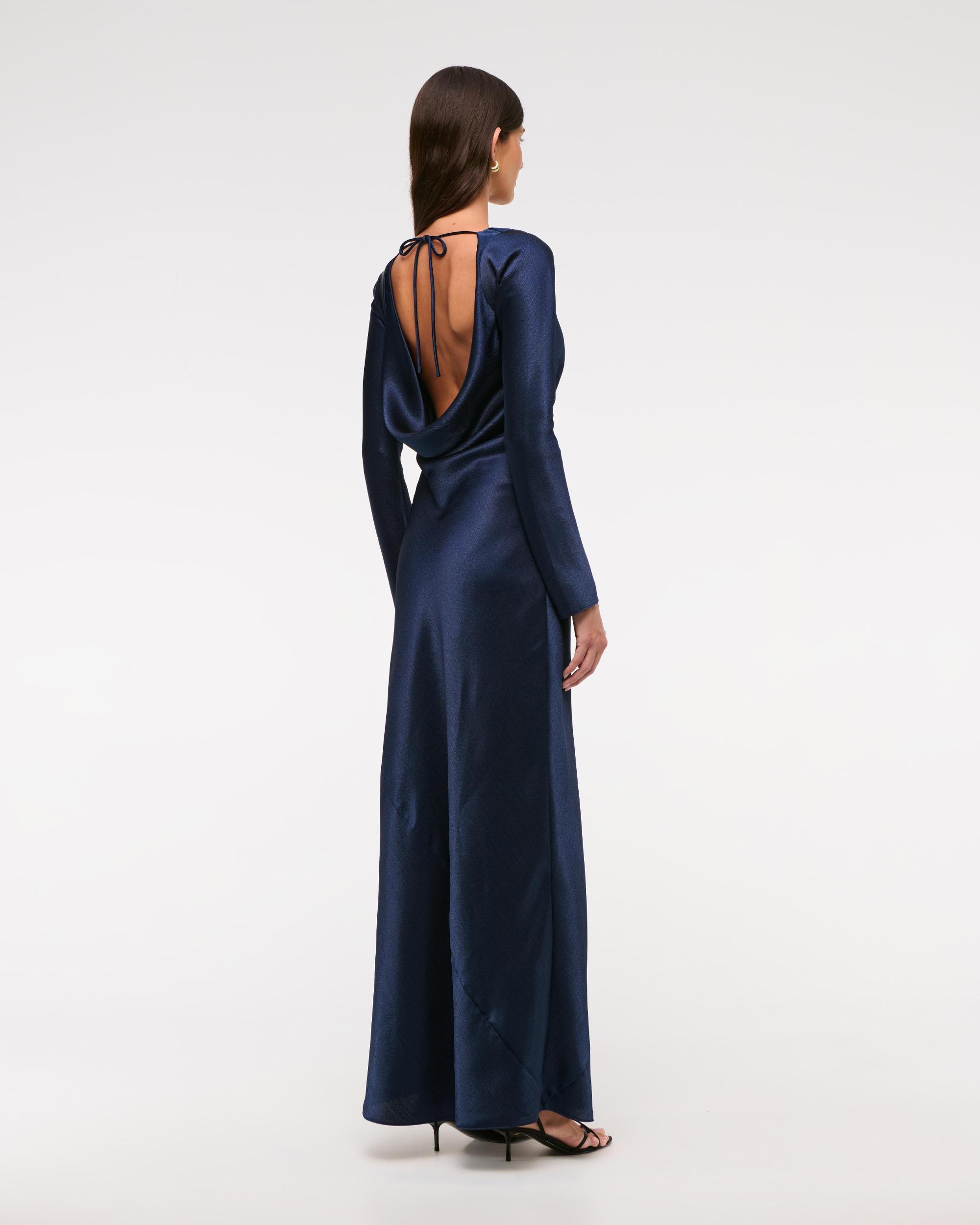 Long-Sleeve Cowl Back Maxi Dress Product Image