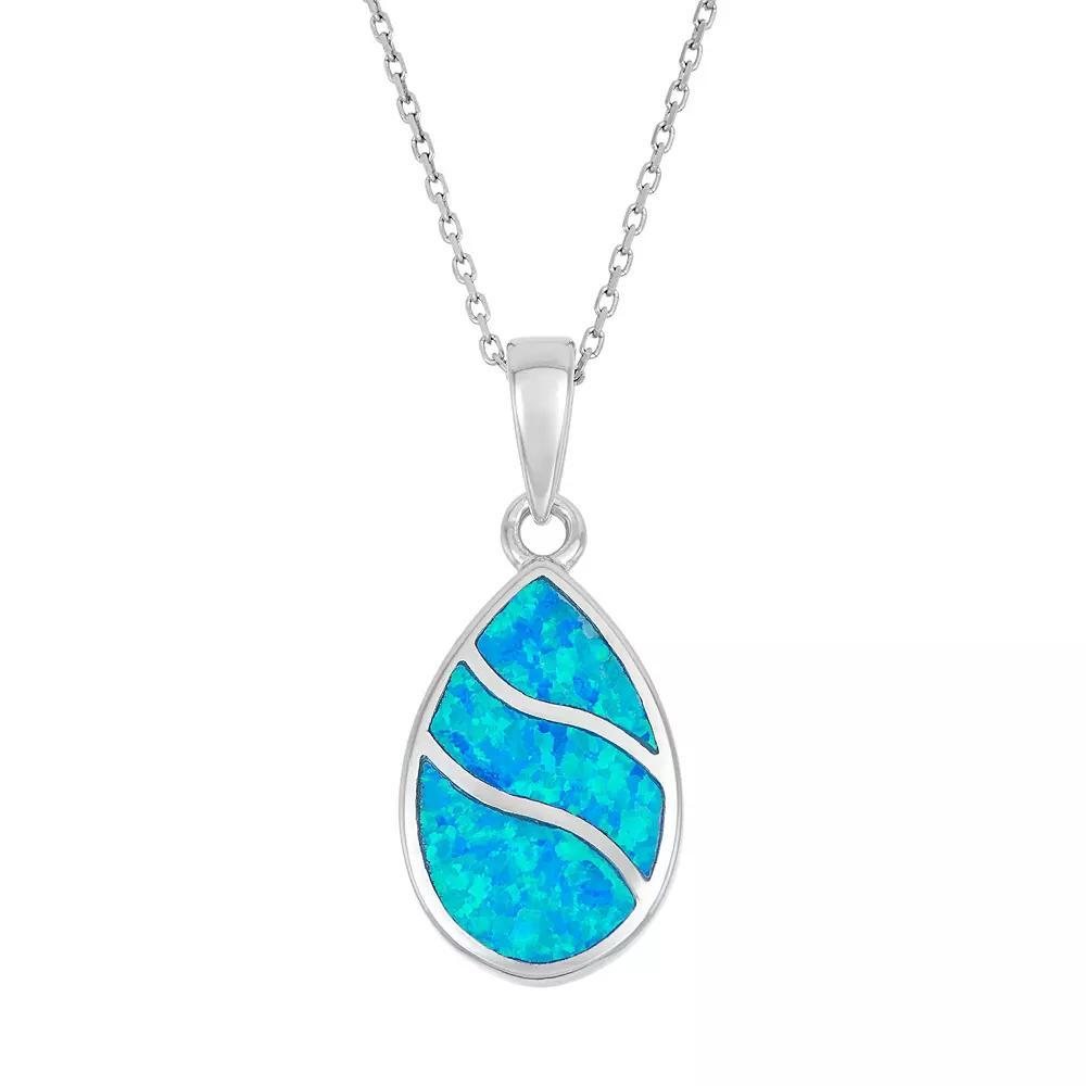 Lab-Created Blue Opal Sterling Silver Teardrop Pendant Necklace, Women's, Size: 18" Product Image