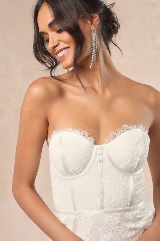 Imani White Lace Bustier Mermaid Maxi Dress Product Image