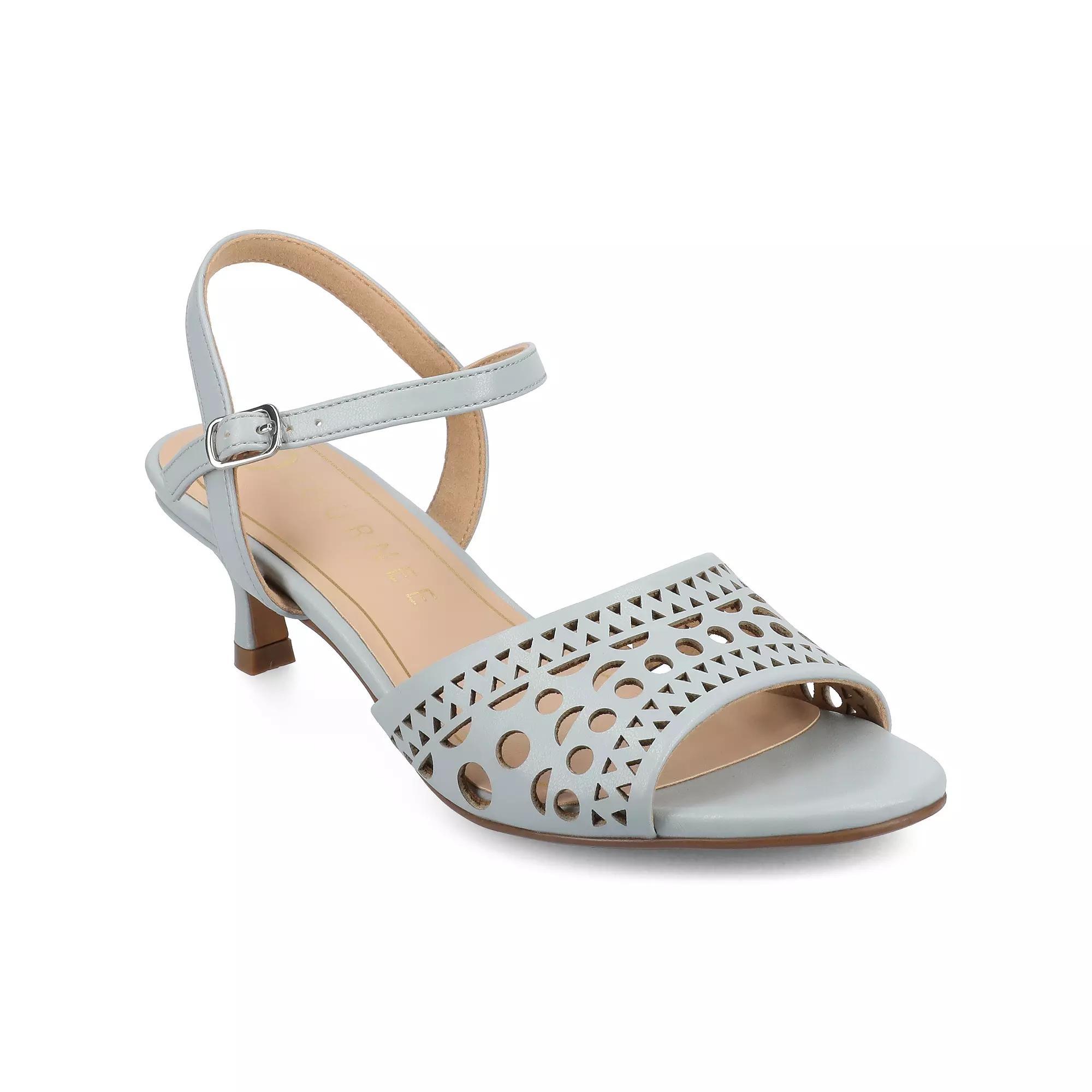 Journee Collection Jessly Women's Cut Out Design Ankle Strap Kitten Heel Sandals, Size: 9, Light Blue Product Image
