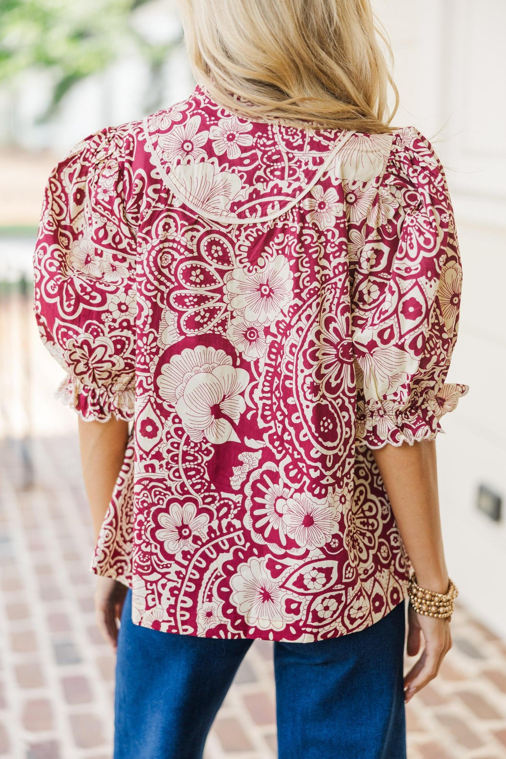 Keep It Up Sangria Red Floral Blouse Female Product Image
