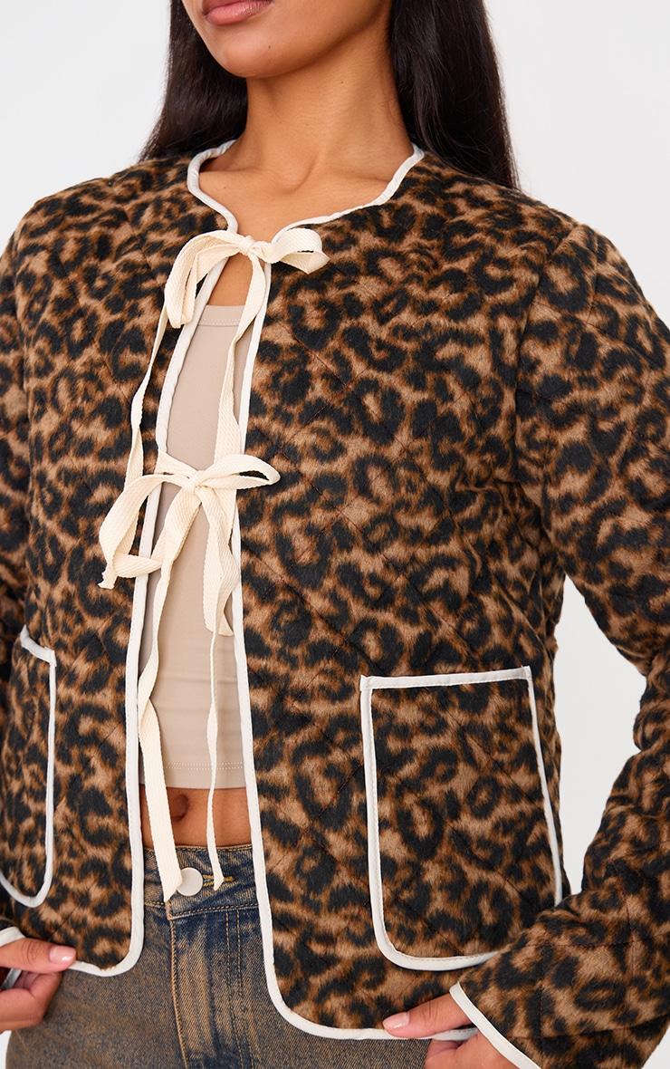Brown Leopard Quilted Contrast Binding Jacket Product Image